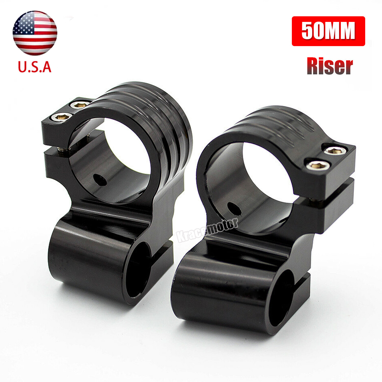 50mm 1″ Rised Universal Fork Clip on Clip-ons Handlebar Head Motorcycle Black US