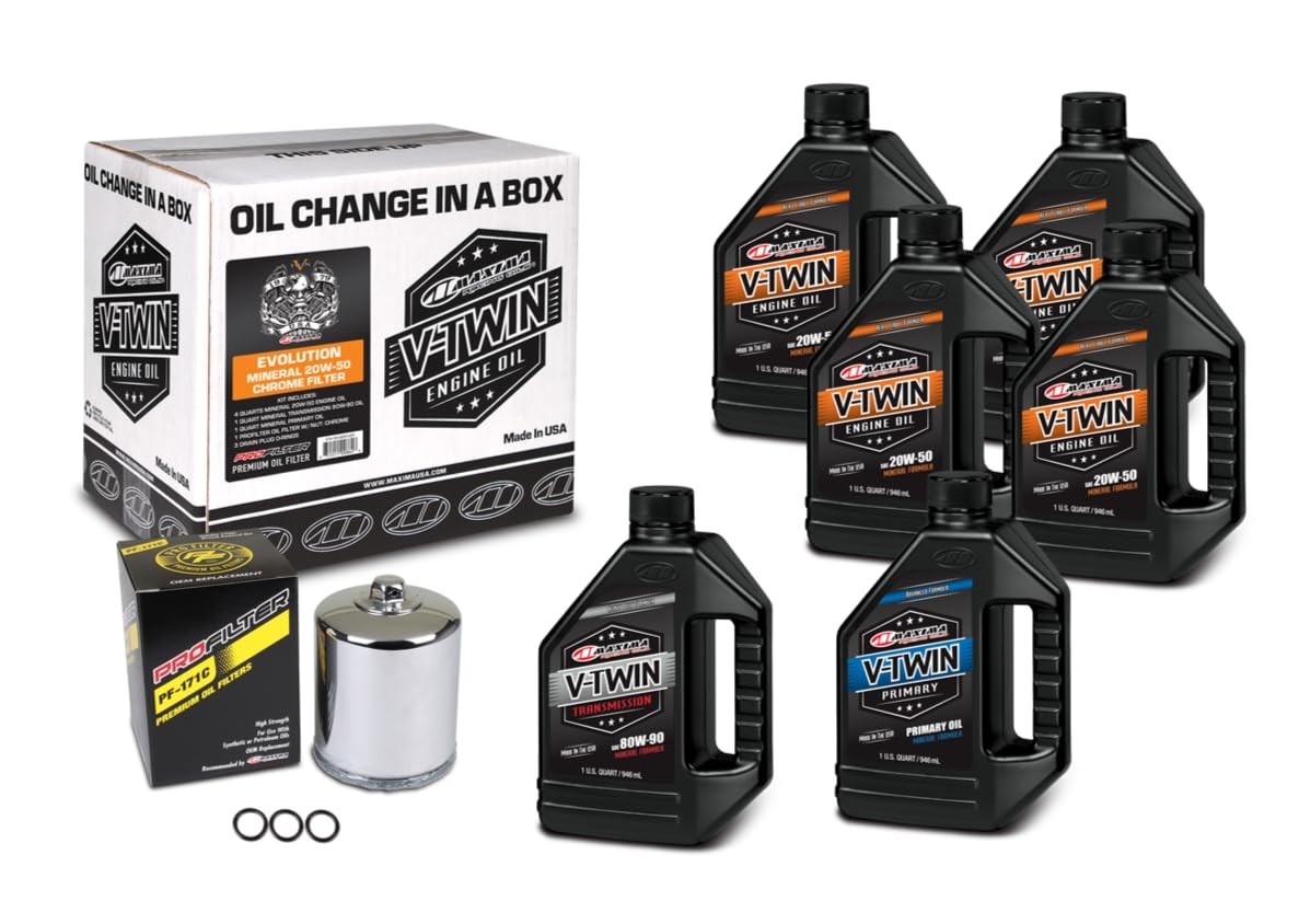 Oil Change Kit for V-Twin Motorcycles – Mineral Oil & Chrome Filter, Evolution