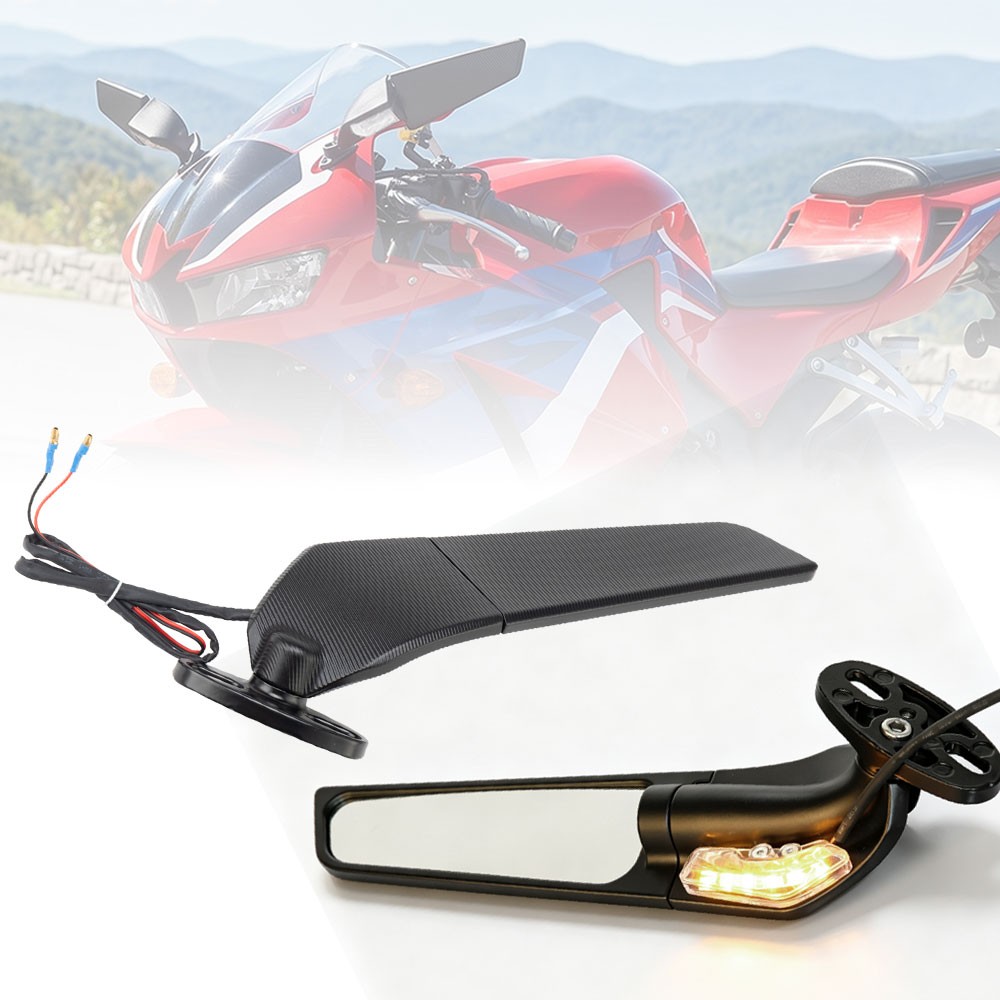 Adjustable Rearview Wing Mirrors w/ LED Turn Signal Lights for Yamaha R1 R3 R6