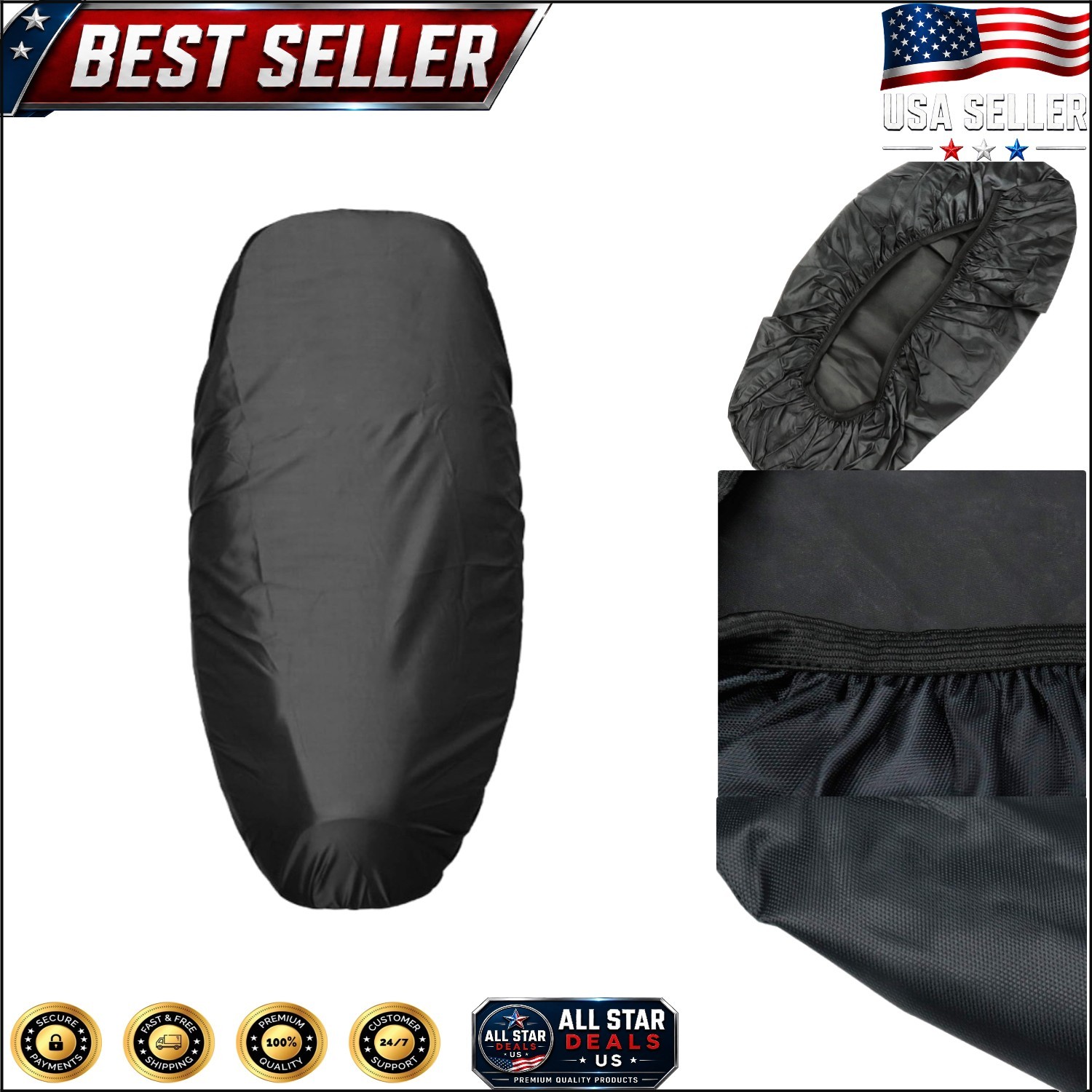 Durable Black Motorcycle Seat Protector Cover – Waterproof & Dustproof, Size M