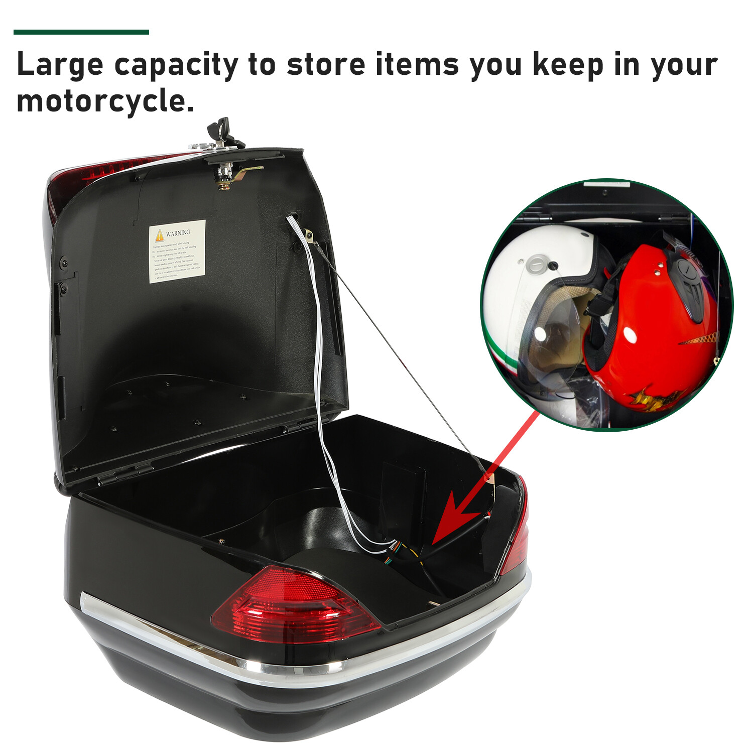 Gloss Black Tour Pack Luggage Trunk w/ Tail lights VIP For Suzuki Yamaha Cruiser