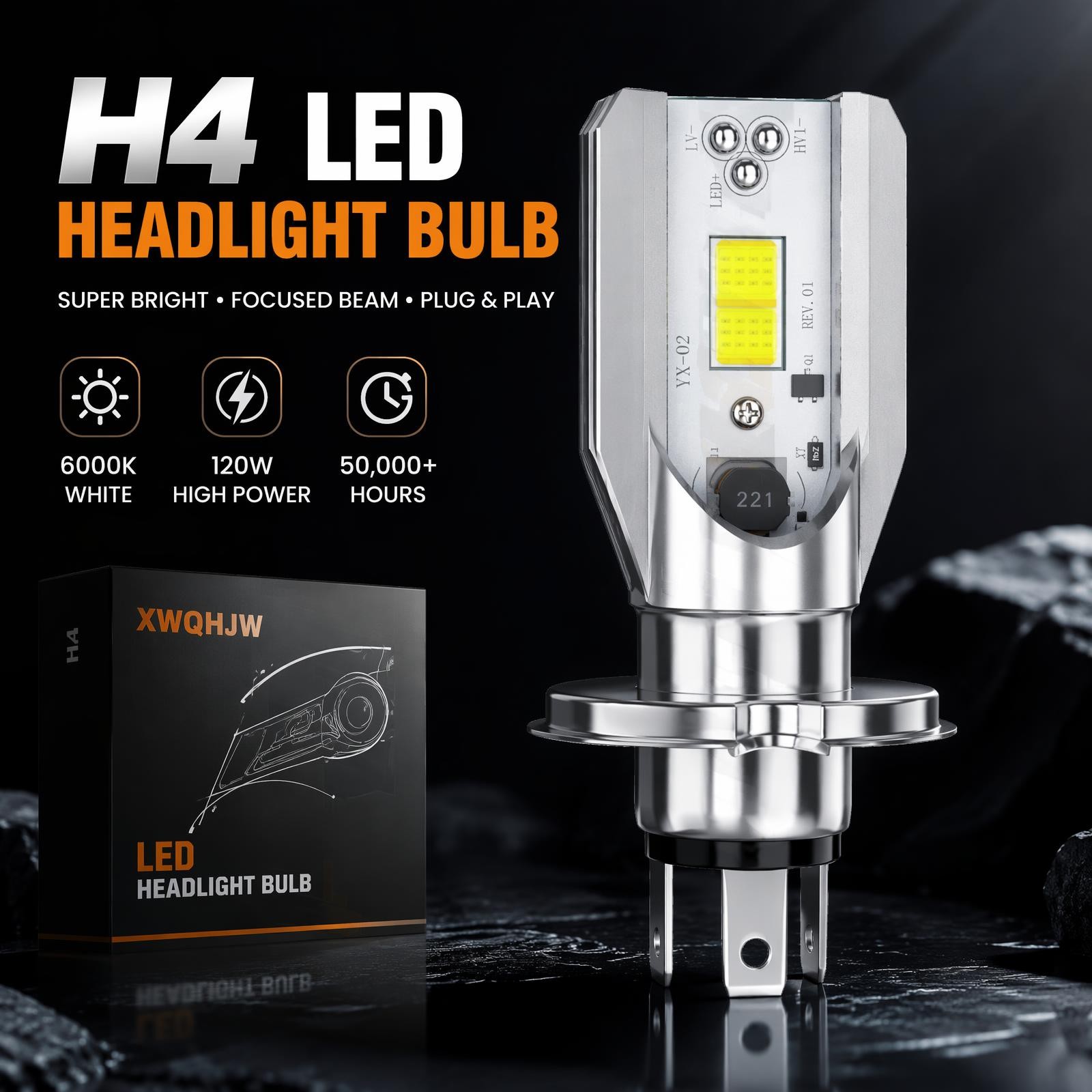H4 9003 LED Headlight Bulb 6500K White High/Low Beam For Motorcycle