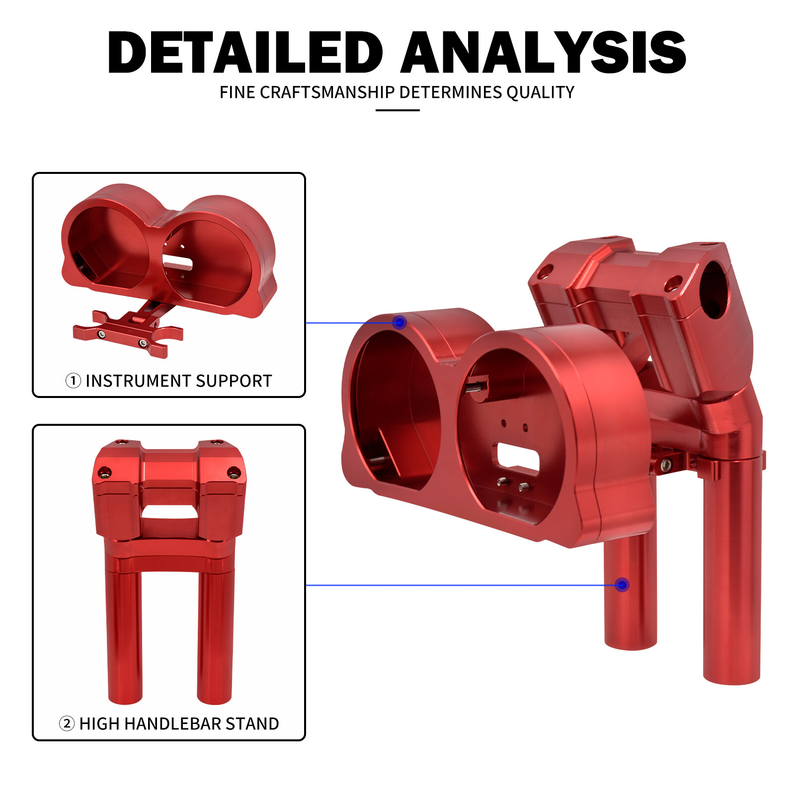 1.25″ Red Handlebar Riser 10″ Rise Gauge Relocation Fit Harley 15+ Road Glide