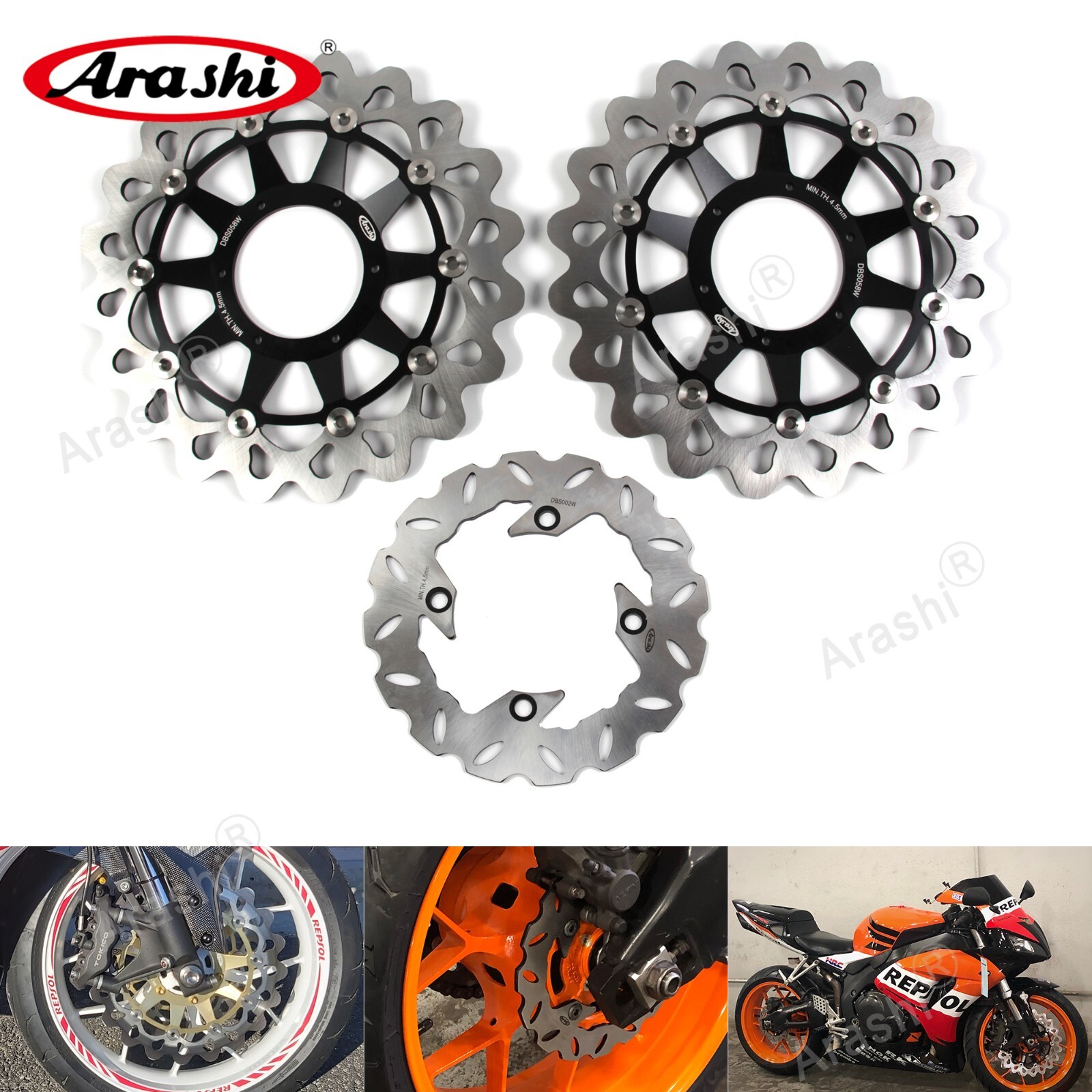 For Honda CBR1000RR Fireblade 2008-2016 Arashi Front & Rear Brake Rotor Disc SET