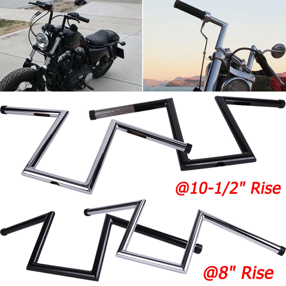 1″ Motorcycle 8″ & 10-1/2″ Rise Ape Hanger Handlebars Z-Bar Drag Bars For Harley