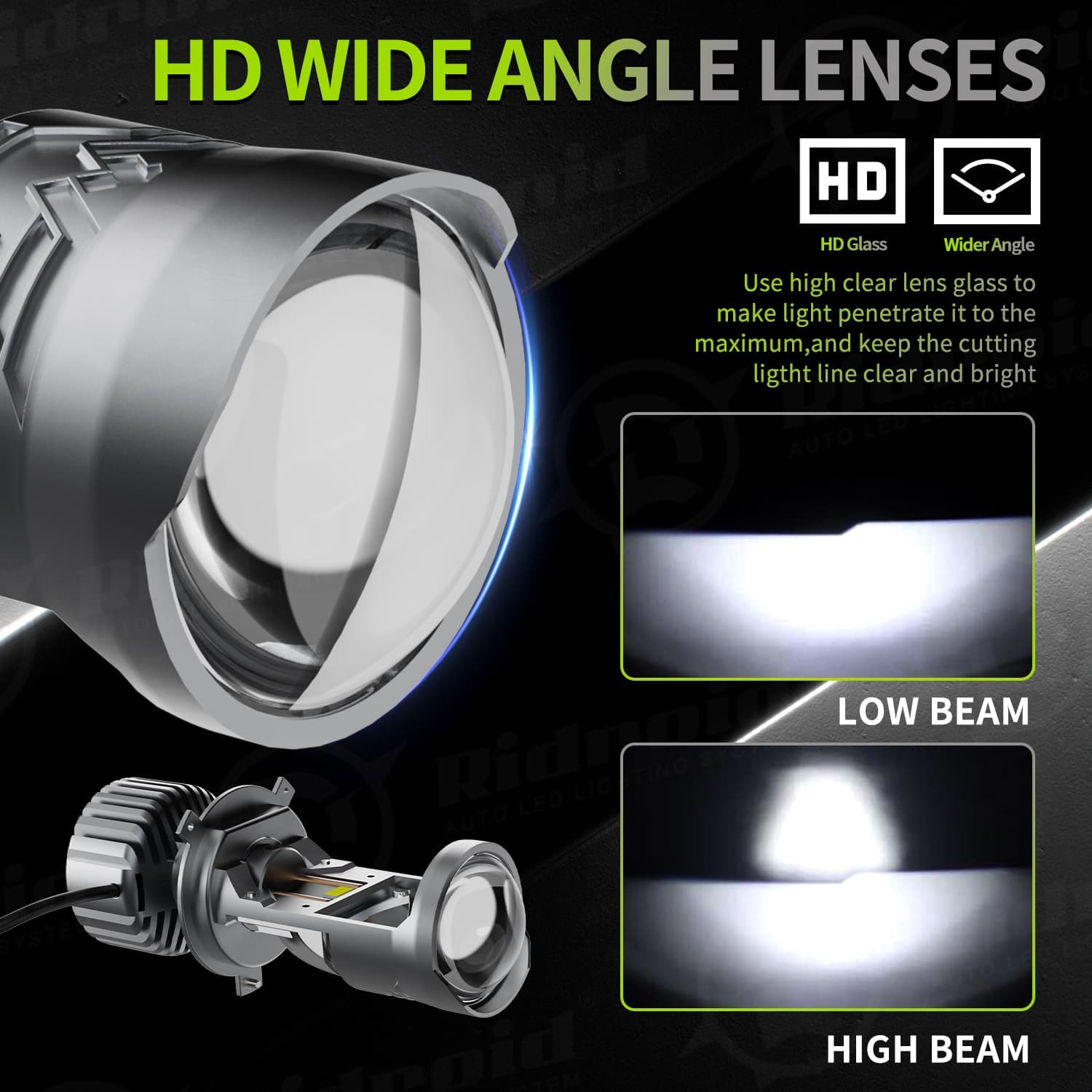2Pcs H4/HB2 9003 130W Bi-LED Projector Lens Hi/Lo Motorcycle LED Headlight Bulbs