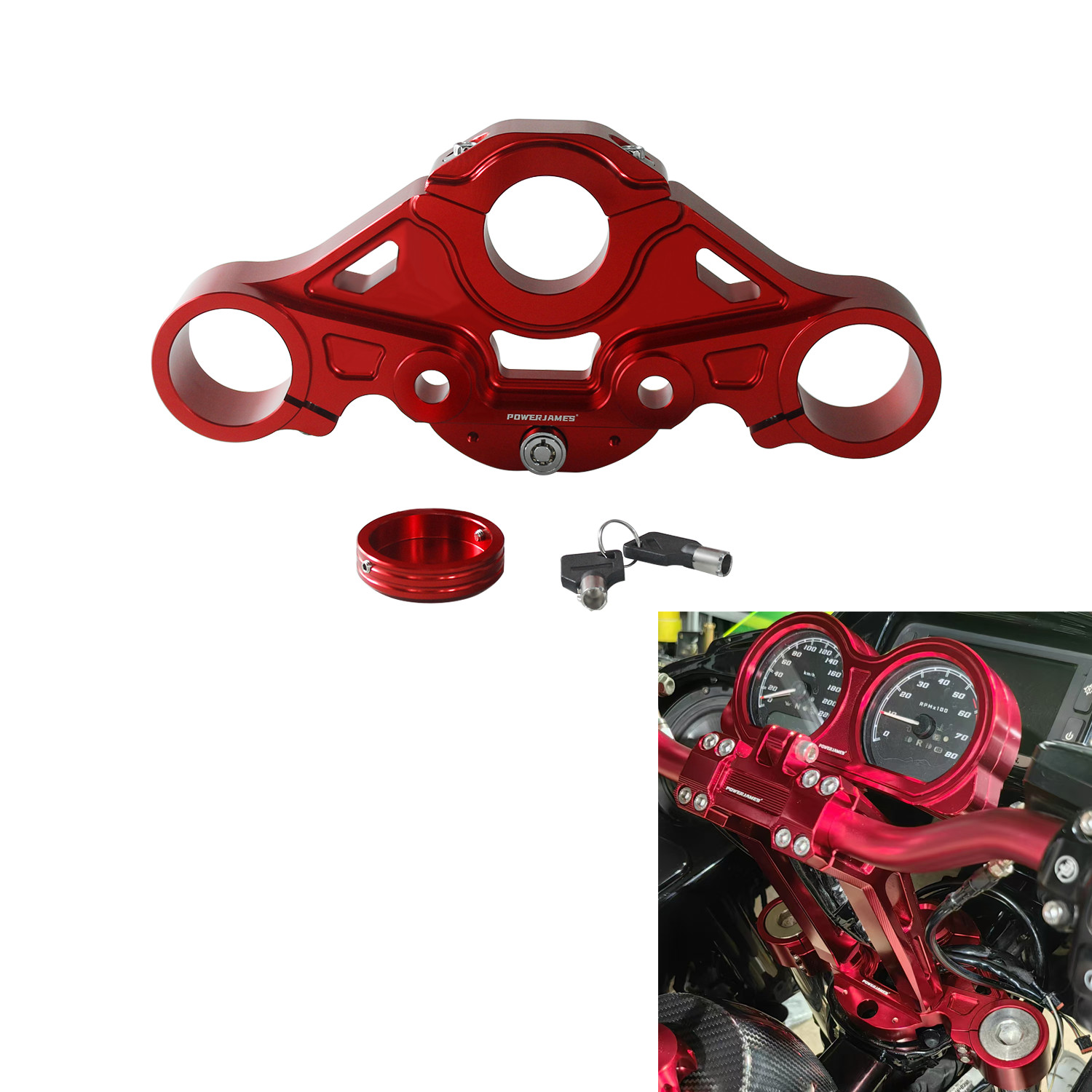 Red Upper Triple Tree for Road Glide With Lock for Harley 2015-2023 Road Glide
