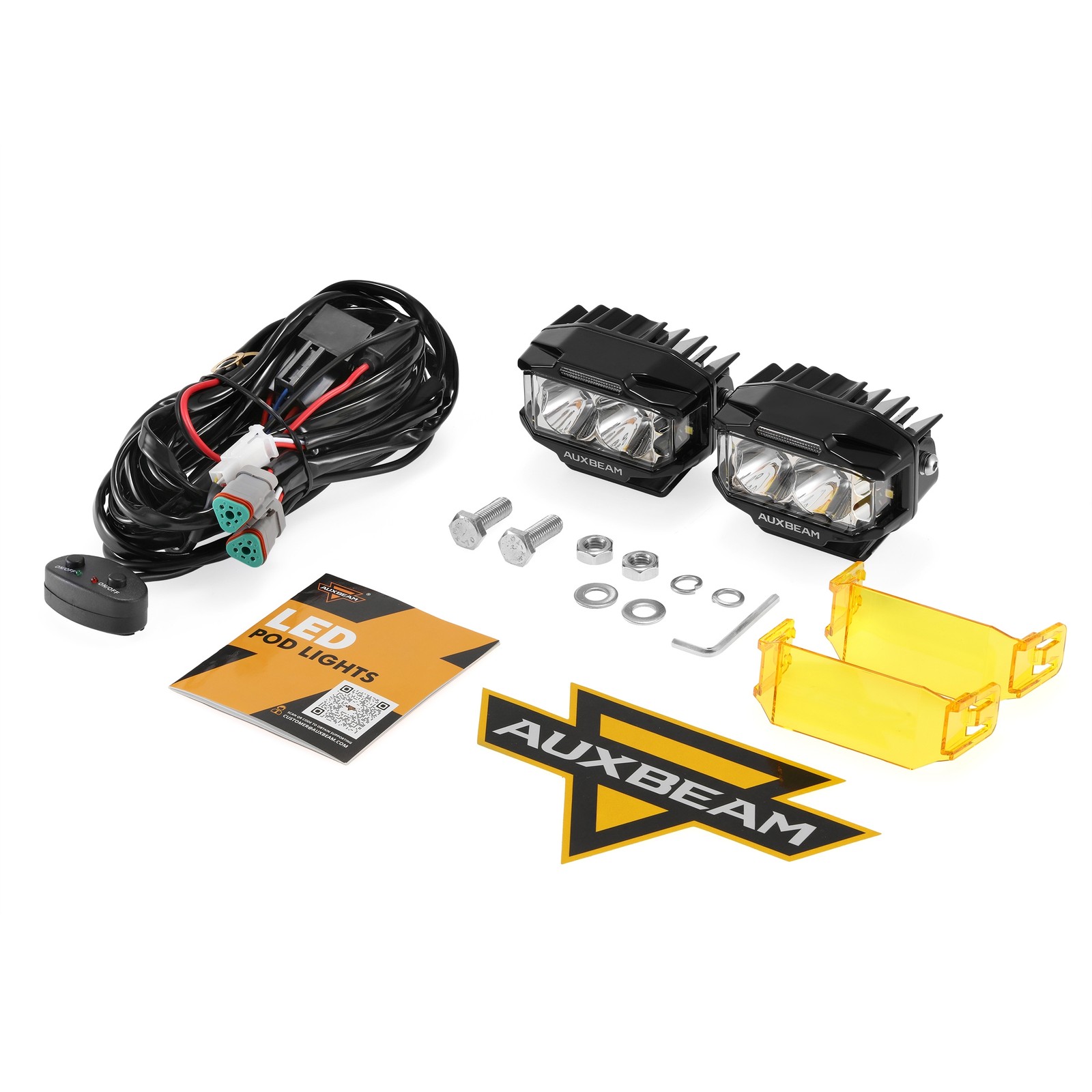AUXBEAM 4inch 72W LED Driving Combo Pods Fog Ditch Lights Side Shooter Amber DRL