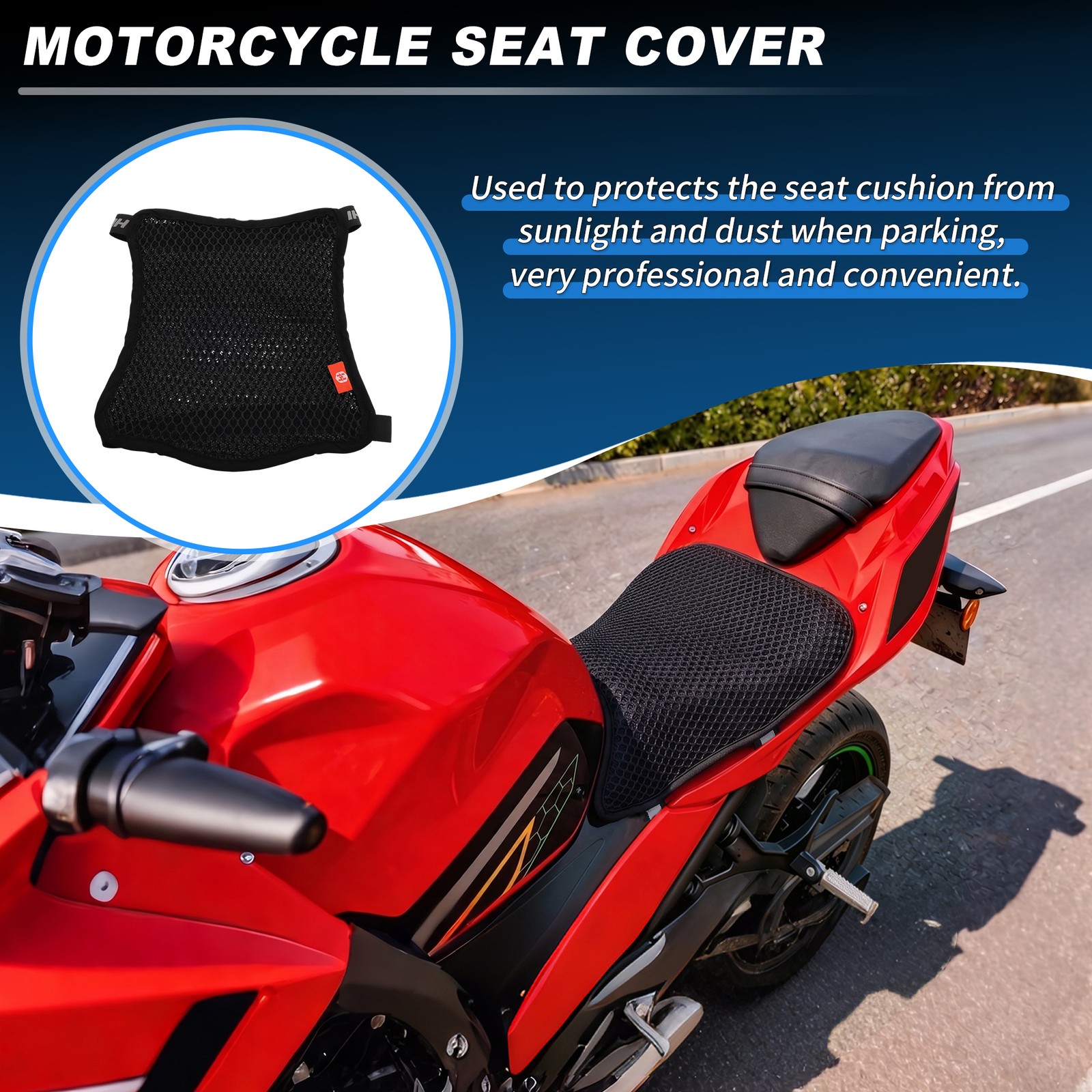 Universal Motorcycle Seat Cushion 26cm L 27cm W Black 1pc