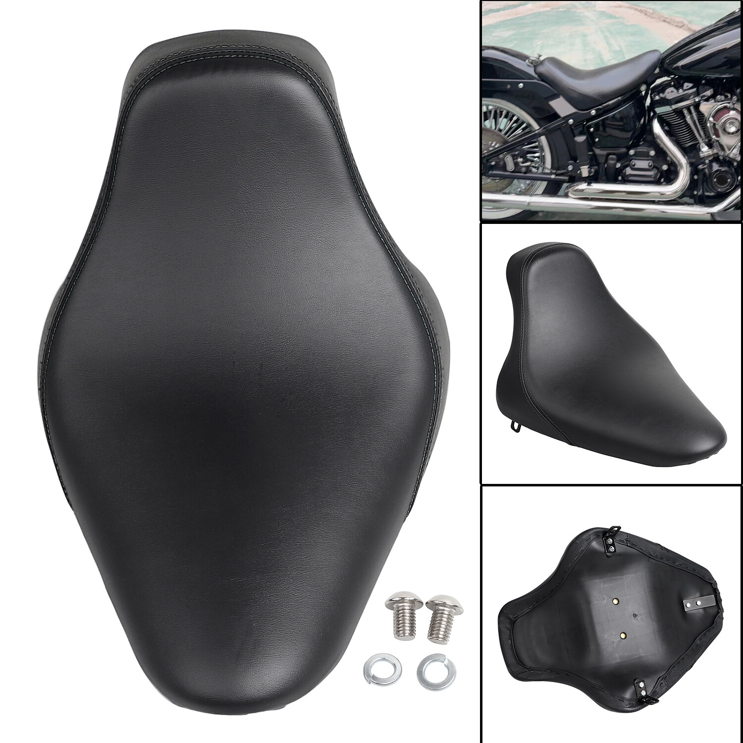 Black Driver Front Butt Bucket Solo Seat For Harley Softail Springer EFI FXSTSI