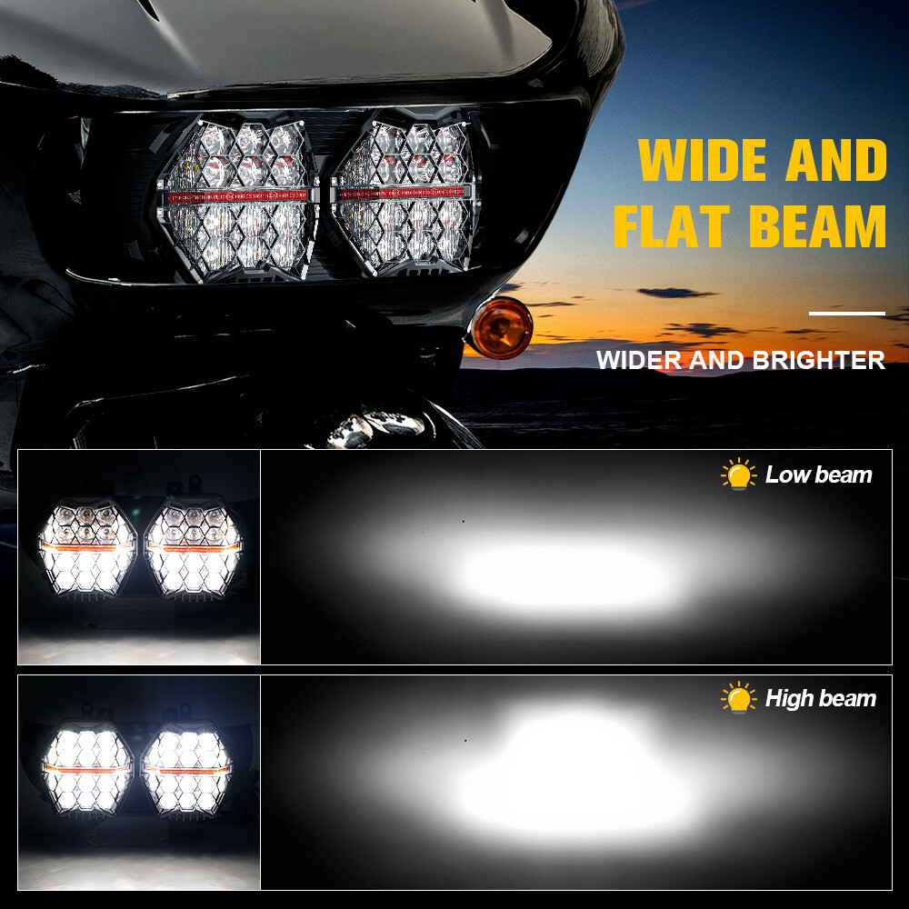 DOT 240W LED Dual Headlight DRL High Low Beam For Road Glide 2015-2023 Plug&Play