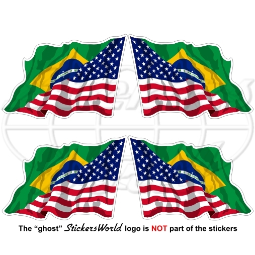 USA United States America-BRAZIL American-Brazilian Flying Flag 50mm Stickers x4