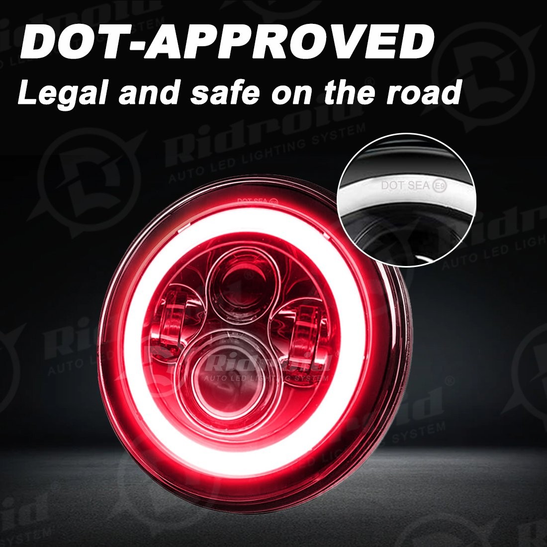 7″ Inch Round Halo LED Headlight DRL RED For Harley Davidson Touring Road King