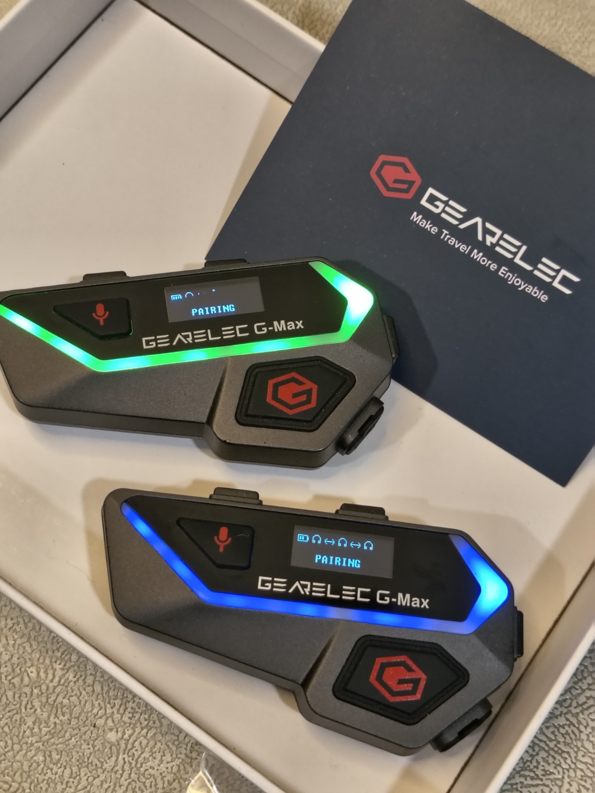 GEARELEC G-Max Bluetooth Helmet Intercom 2 Units USB-C Mic Mount Bundle