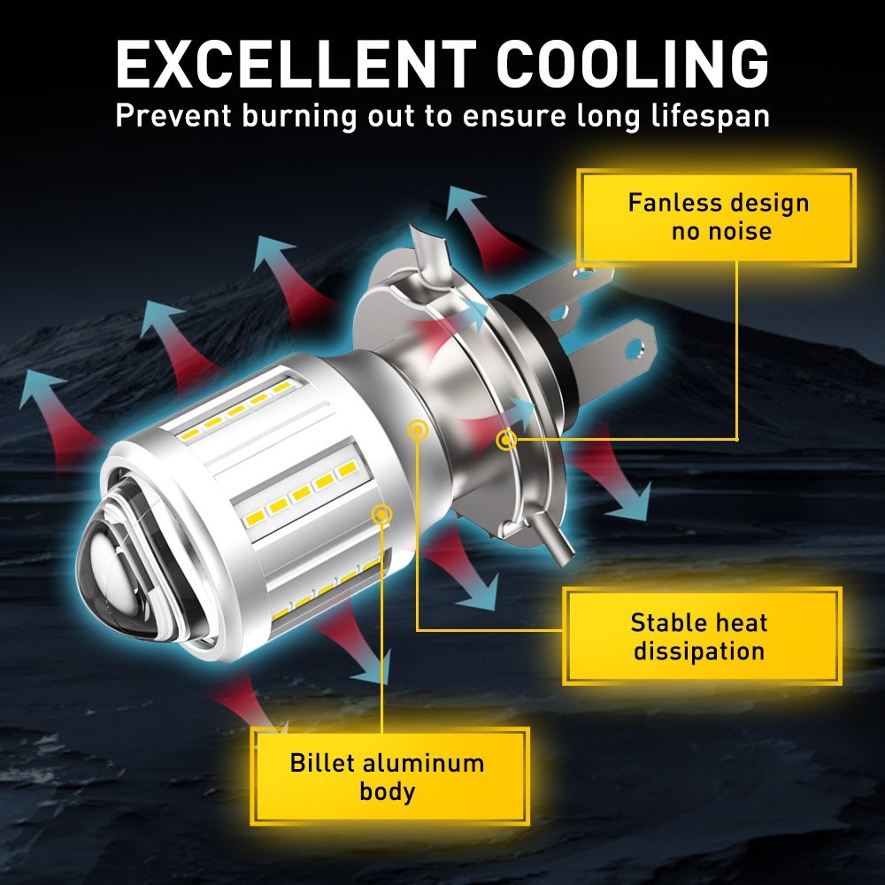 H4 LED Motorcycle Headlight Fog Bulb Hi-Lo Beam White Yellow Dual Color DC 9-32V