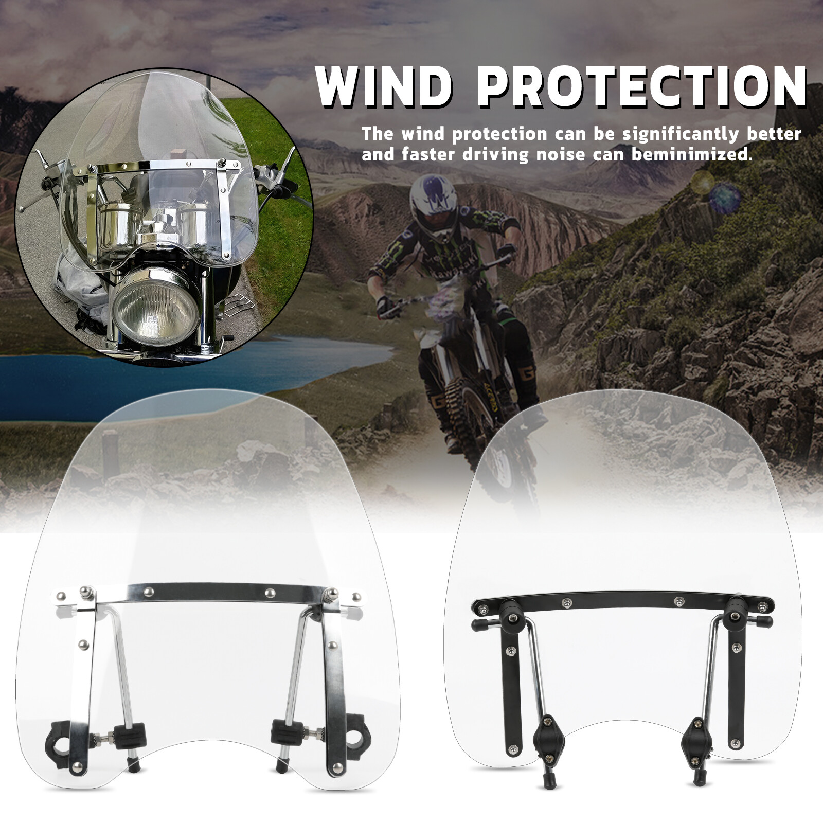 For Kawasaki VN900B Vulcan 900 Classic 18″x16″ Windshield Fit 7/8″ 1″ Handlebar