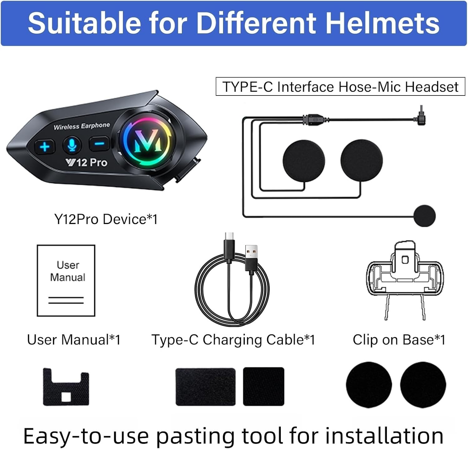 Motorcycle Helmet Bluetooth Headset 2 Way Intercom 550 Yards,HIFI Sound,Noise…