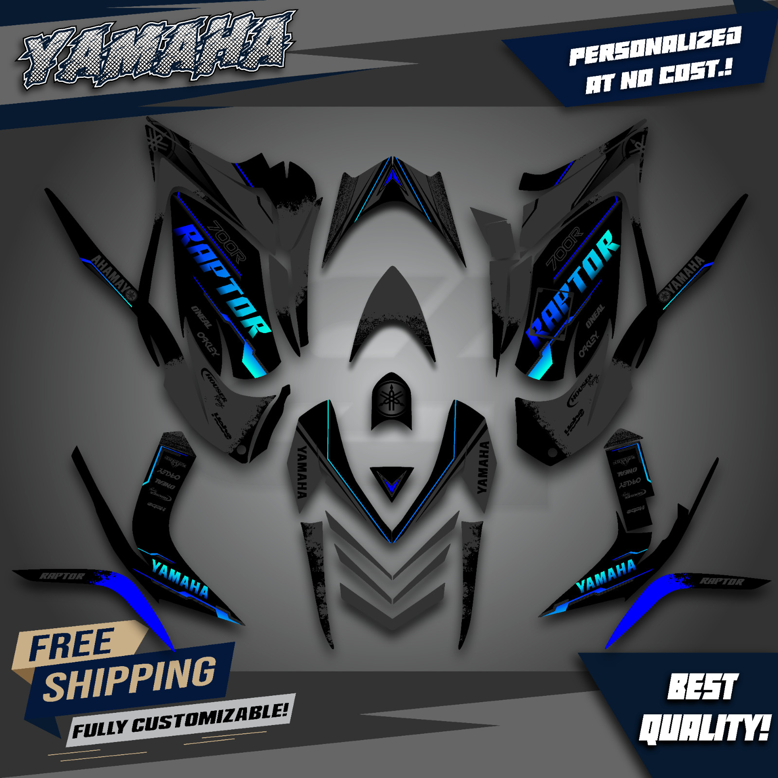 Fits Yamaha Raptor 700R Graphics Kit 2006 – 2012 decals 100% Customized rob-2273
