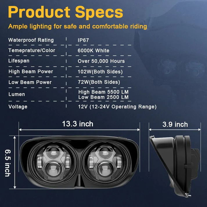 5.75″ Dual LED Headlight Lamp Projector Fit For Harley FLTR Road Glide 1998-2013
