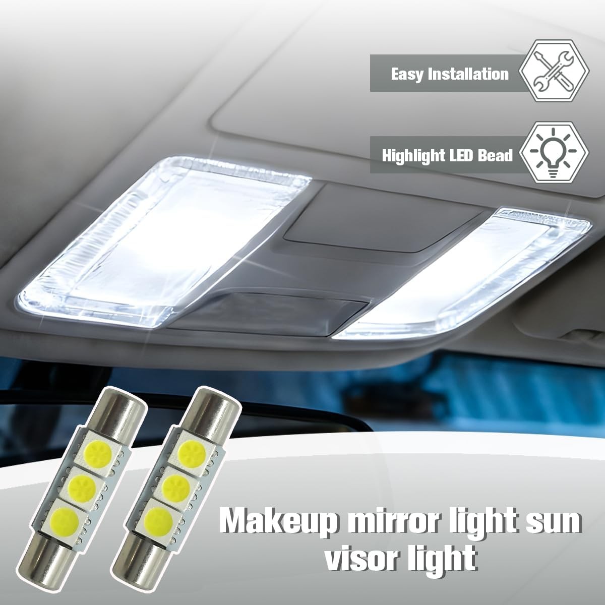 T6 Vanity Mirror Sun Visor LED Light – 10PCS, 12V 5050-3SMD 180° Flat Head Dual