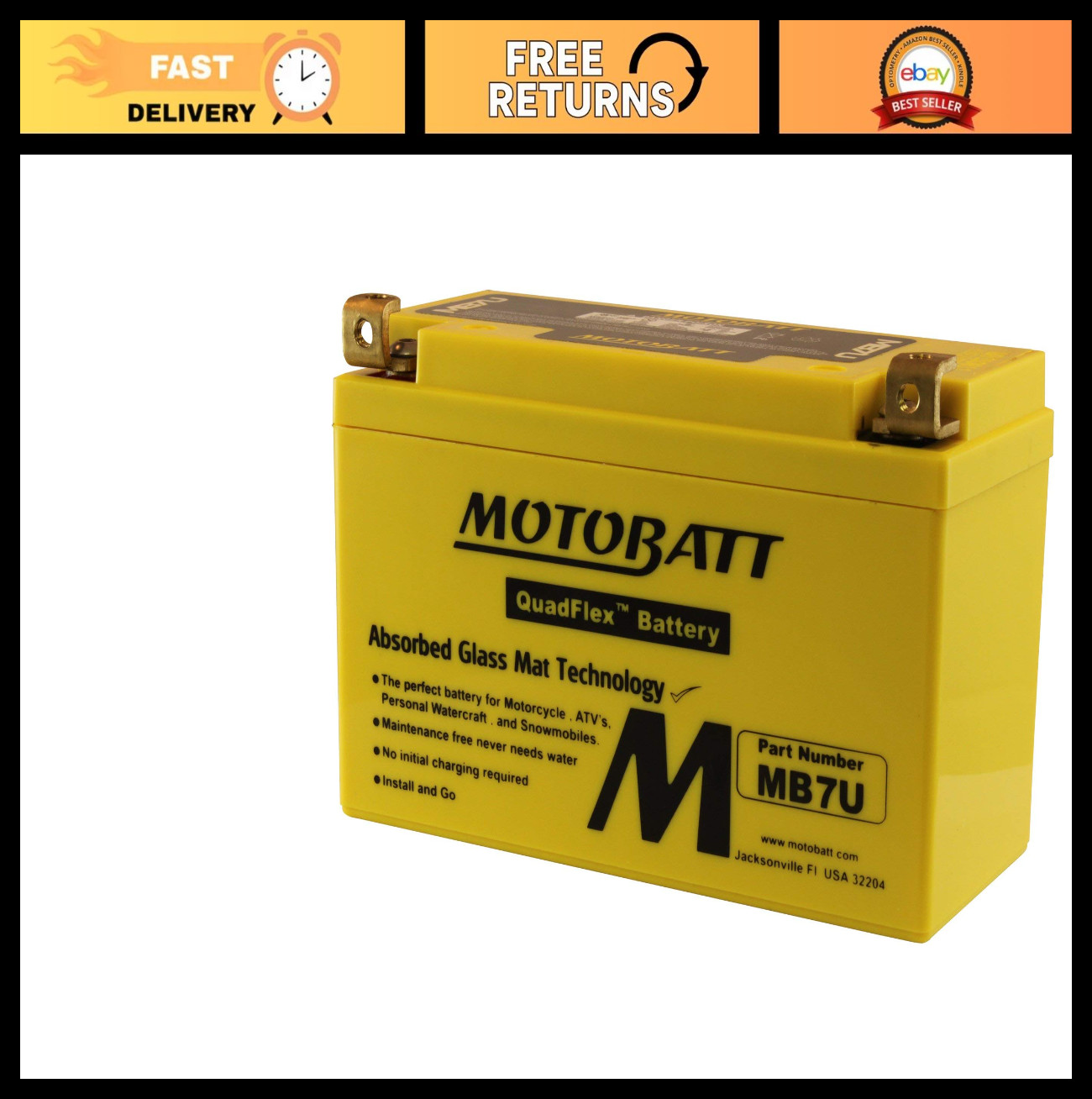 12V 6.5 Amp AGM Battery – 100 CCA, Factory Activated, QuadFlex Design, Large Siz