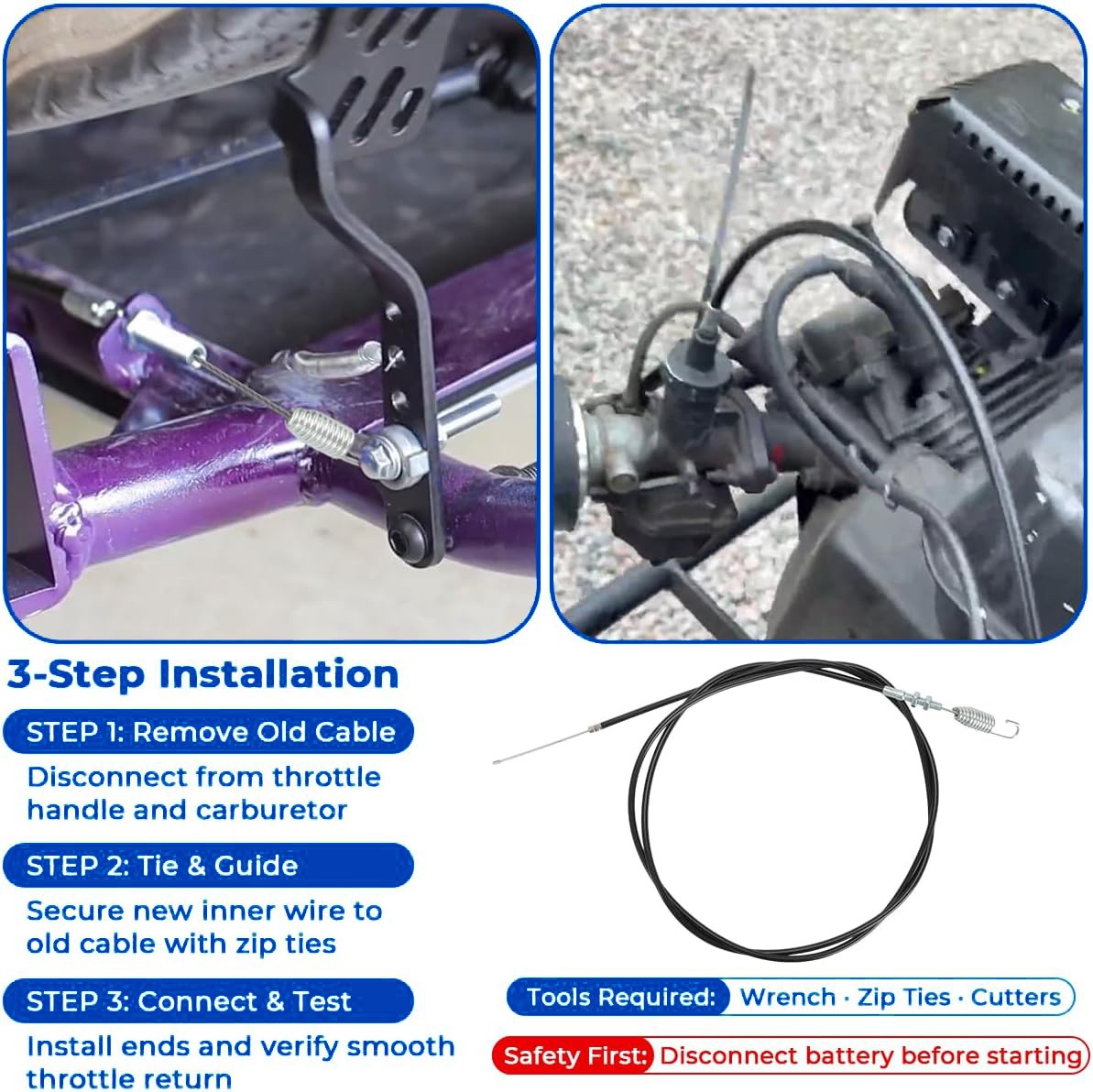 US Black Throttle Cable For 125cc Mini Jeep Go Kart, Telee TL125GK-A(Ranger 125)