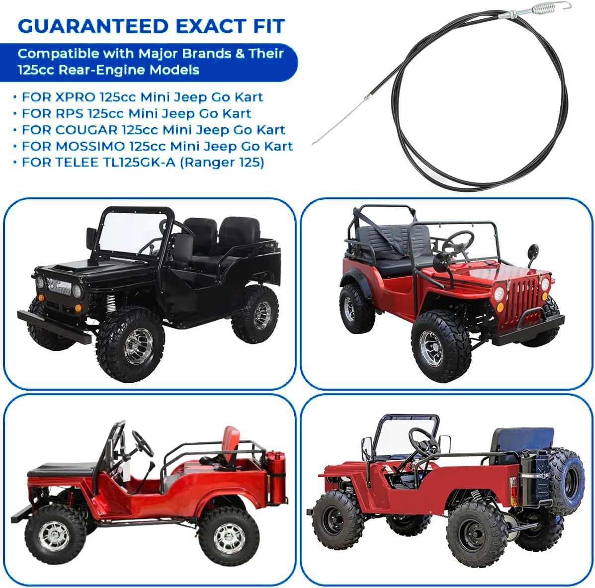 US Black Throttle Cable For 125cc Mini Jeep Go Kart, Telee TL125GK-A(Ranger 125)
