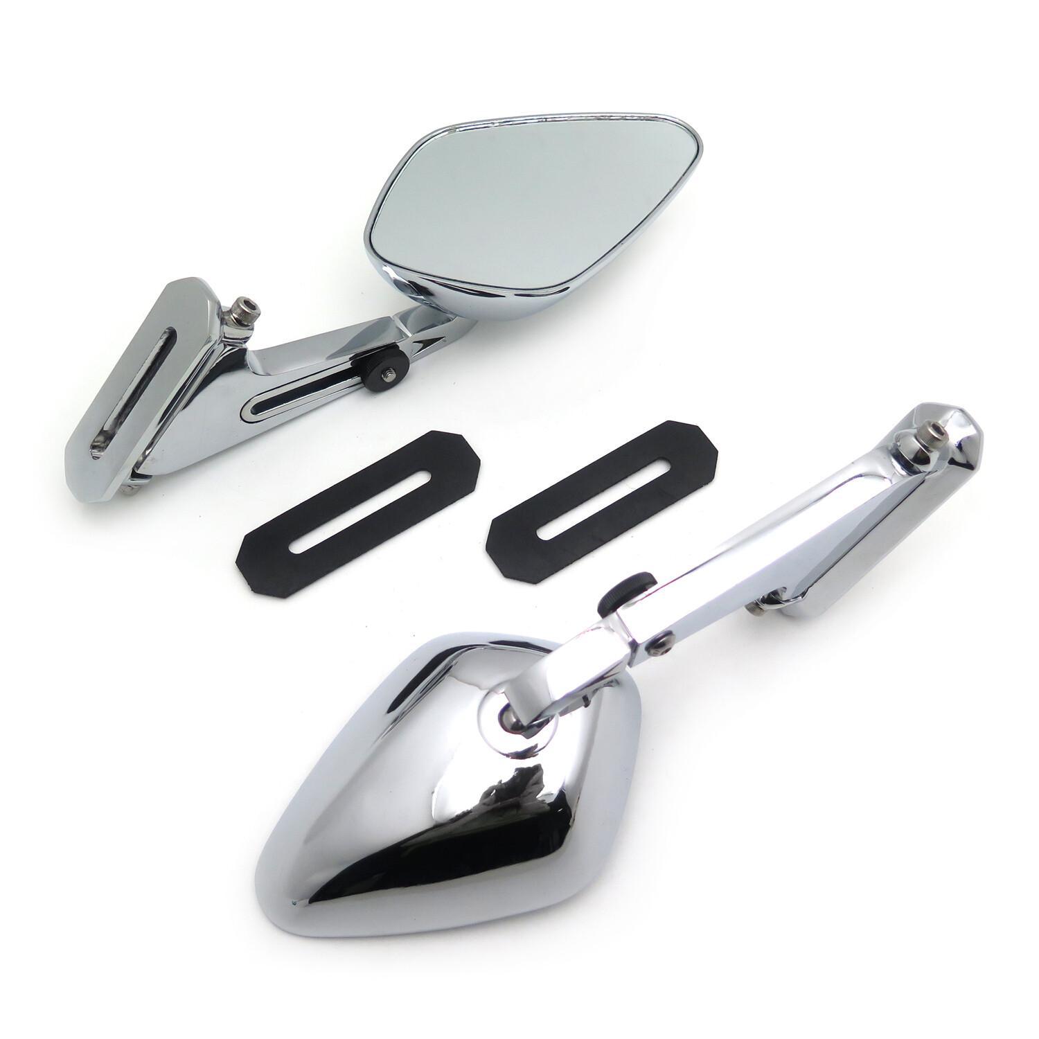 Diamond Shape Rearview Mirrors For Honda Suzuki Yamaha Kawasaki Bike Chromed
