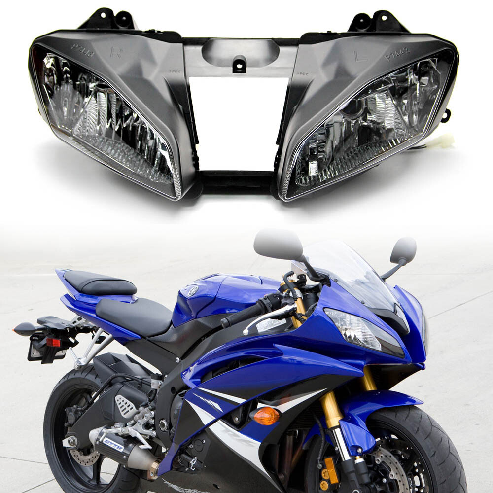 Black Clear Headlight Head Lamp Housing Assembly For Yamaha YZF R6 R-6 2008-2016