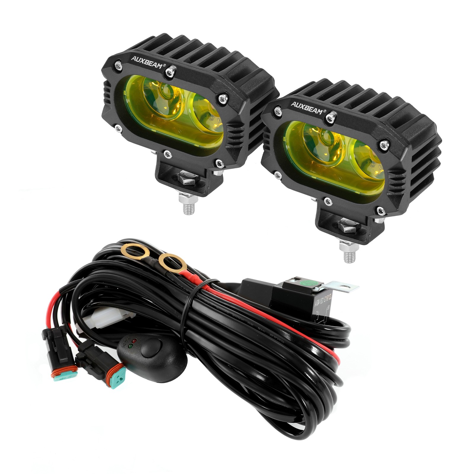 Auxbeam 4″ INCH Amber LED Work Light Offroad Flood Pods For Harley Motorcycle