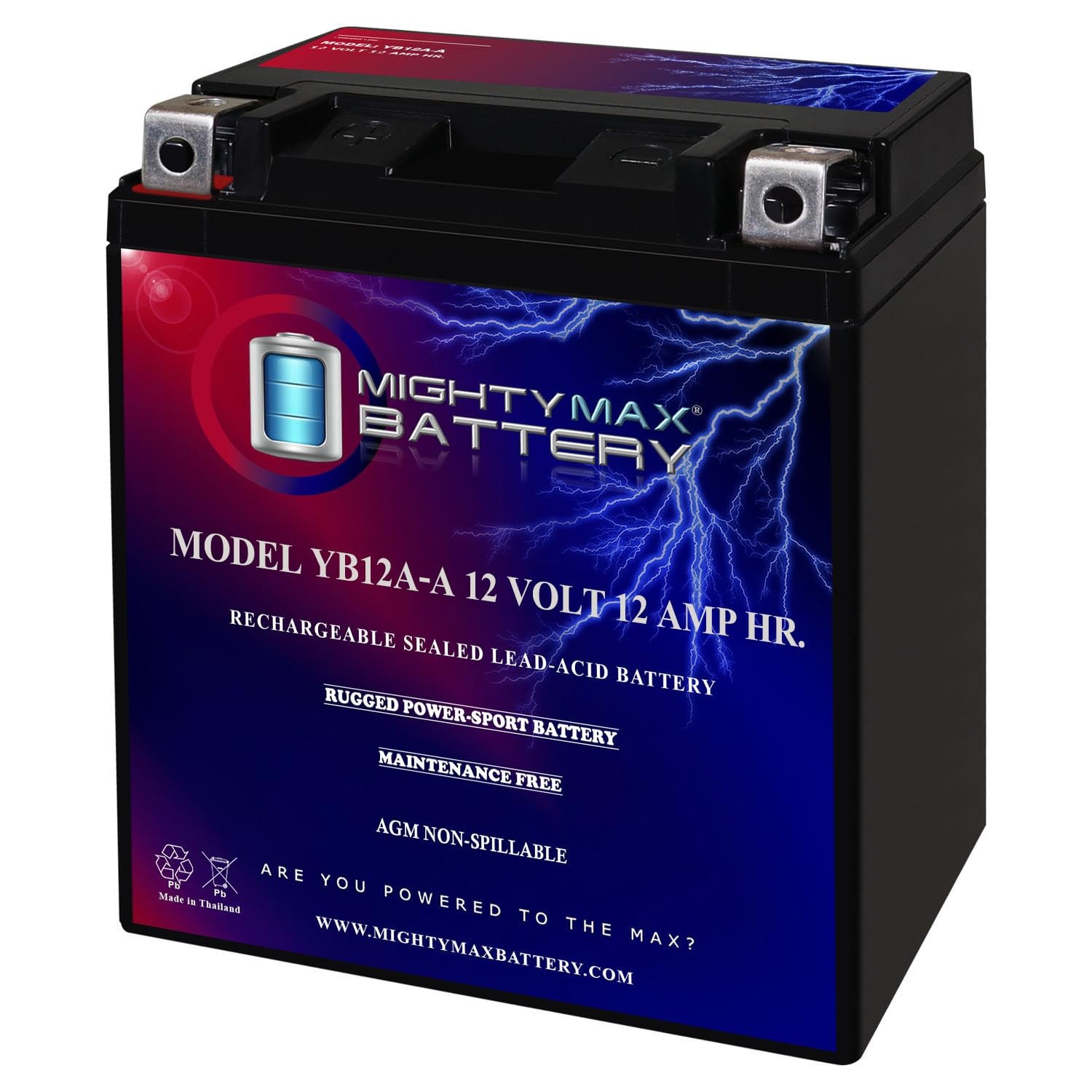 Battery YB12A-A -12 Volt 12 AH, 165 CCA, Standard, Black