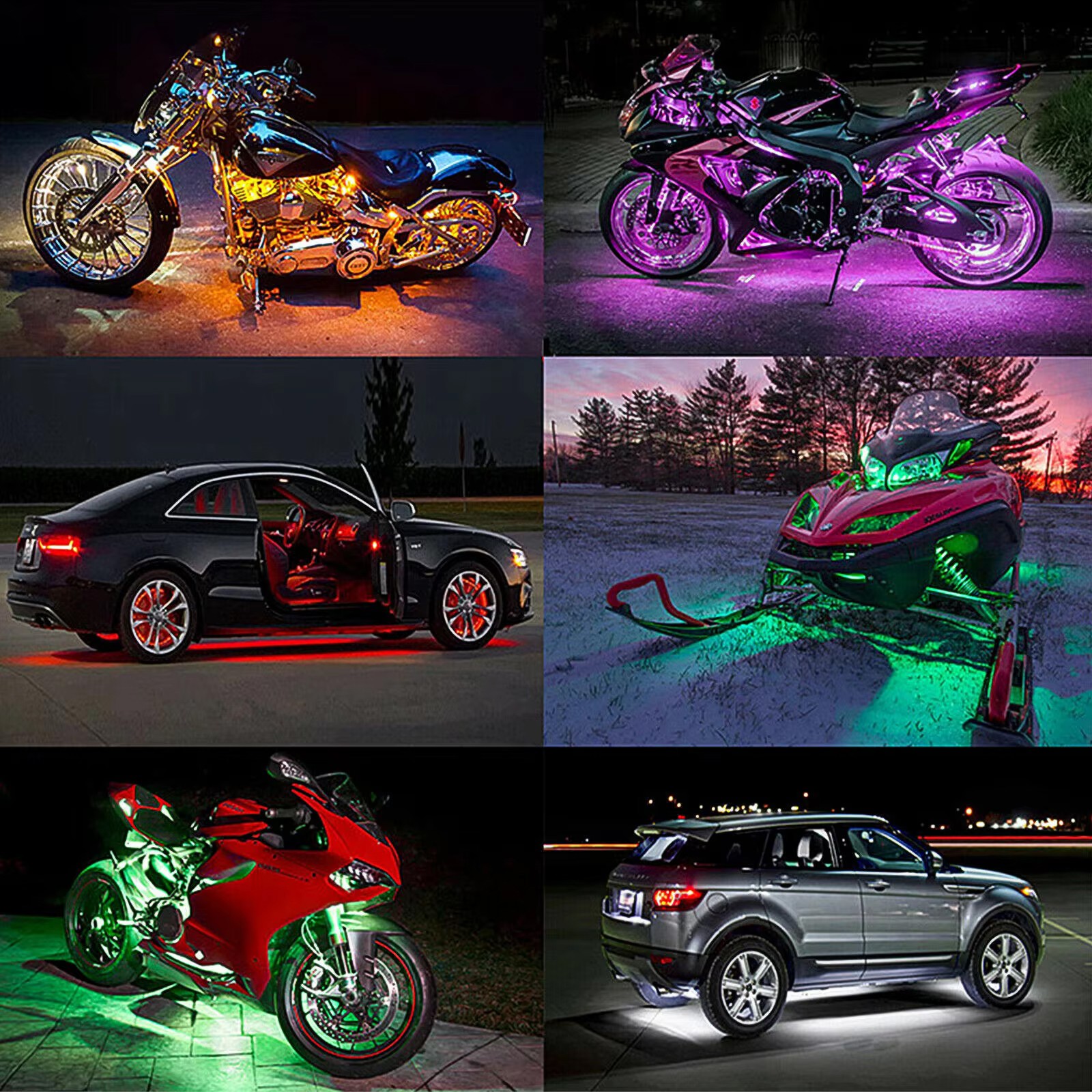 12pcs Motorcycle Underglow Neon Atmosphere Glow Light Strip Kit Control RGB APP
