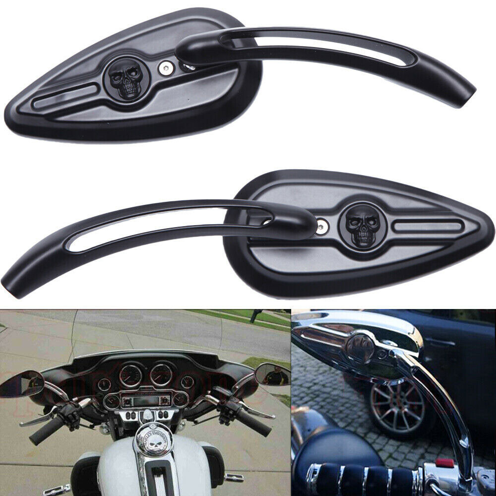 Rearview Black Mirrors Skull Teardrop for Harley Dyna Electra Glide Motorcycle