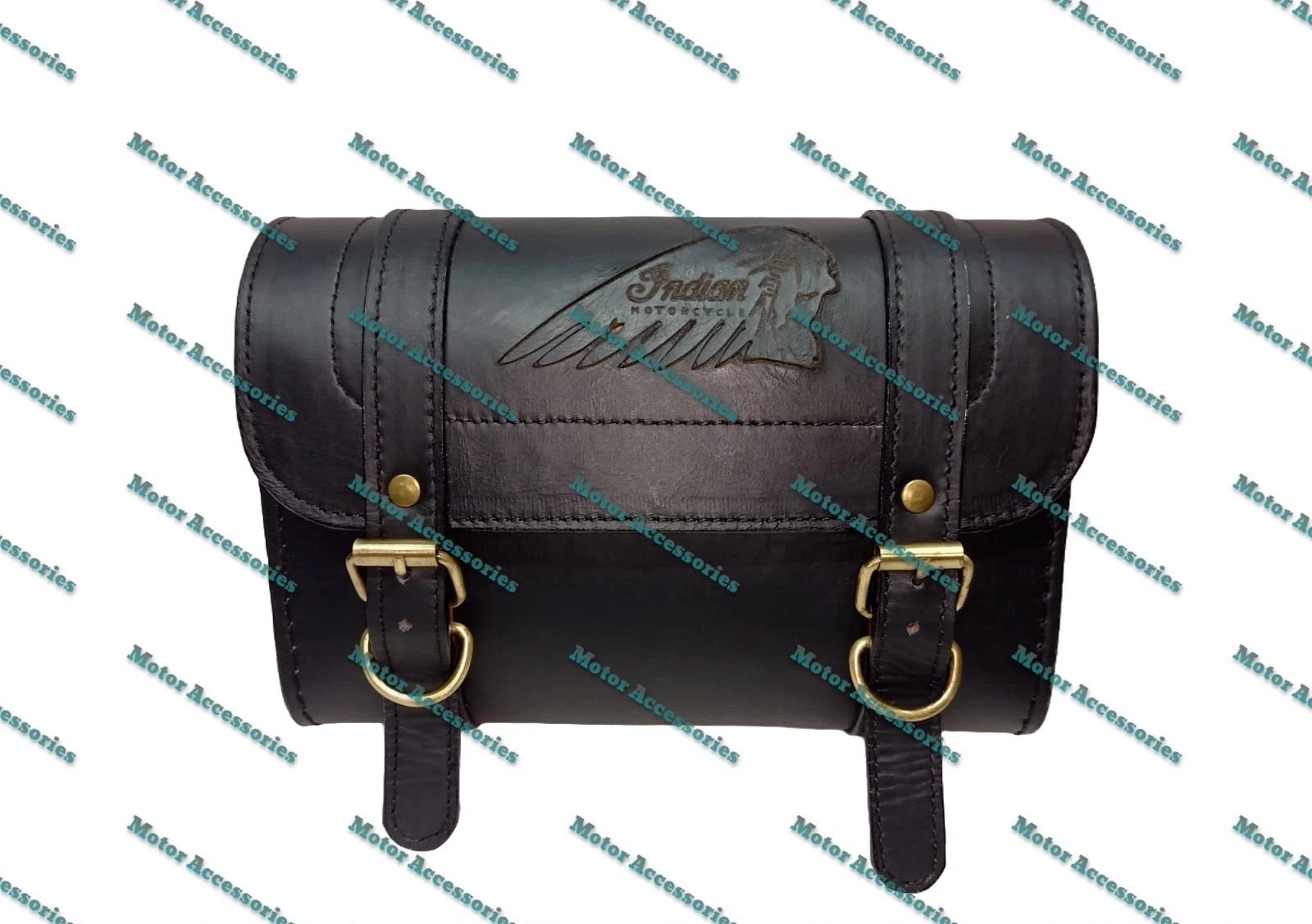 Fit For Indian Motorcycles Pure Leather Black Rectangle Engraved Tool Roll Bag