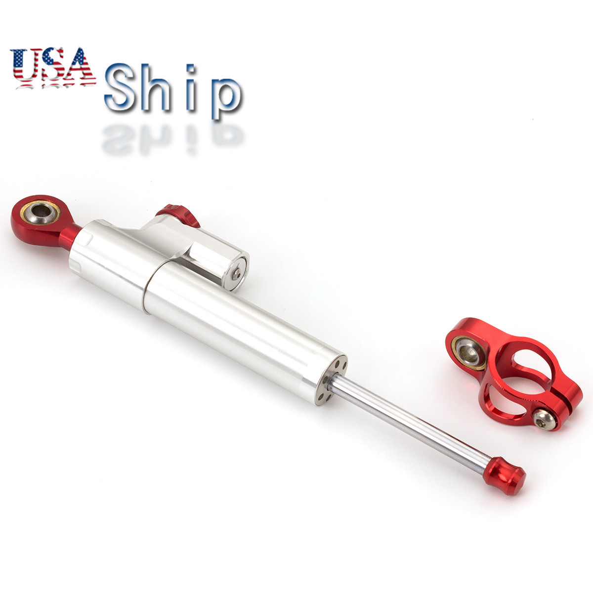 CNC Universal Steering Damper Stabilizer Linear Reversed Control Silver&Red