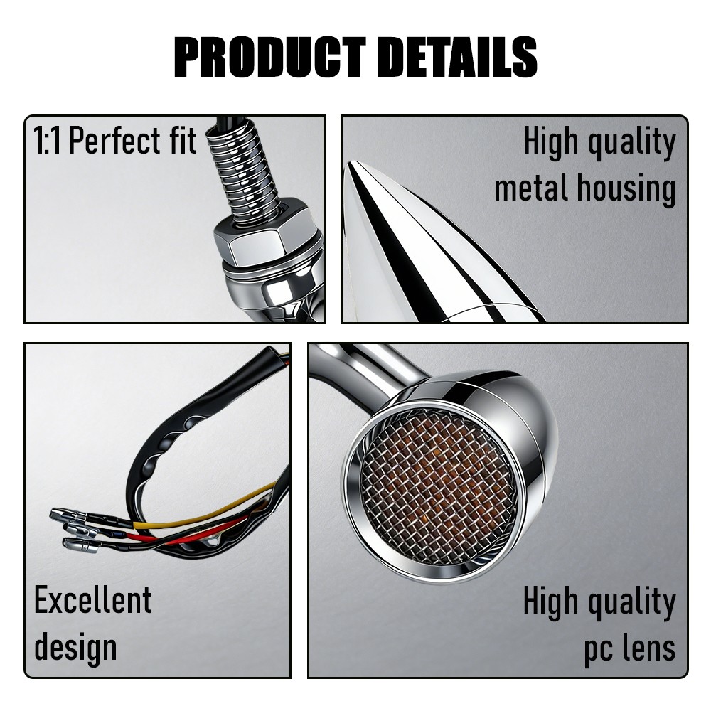 Amber Chrome Front Rear Turn Signal Blinker Indicator Light Motorcycle Universal