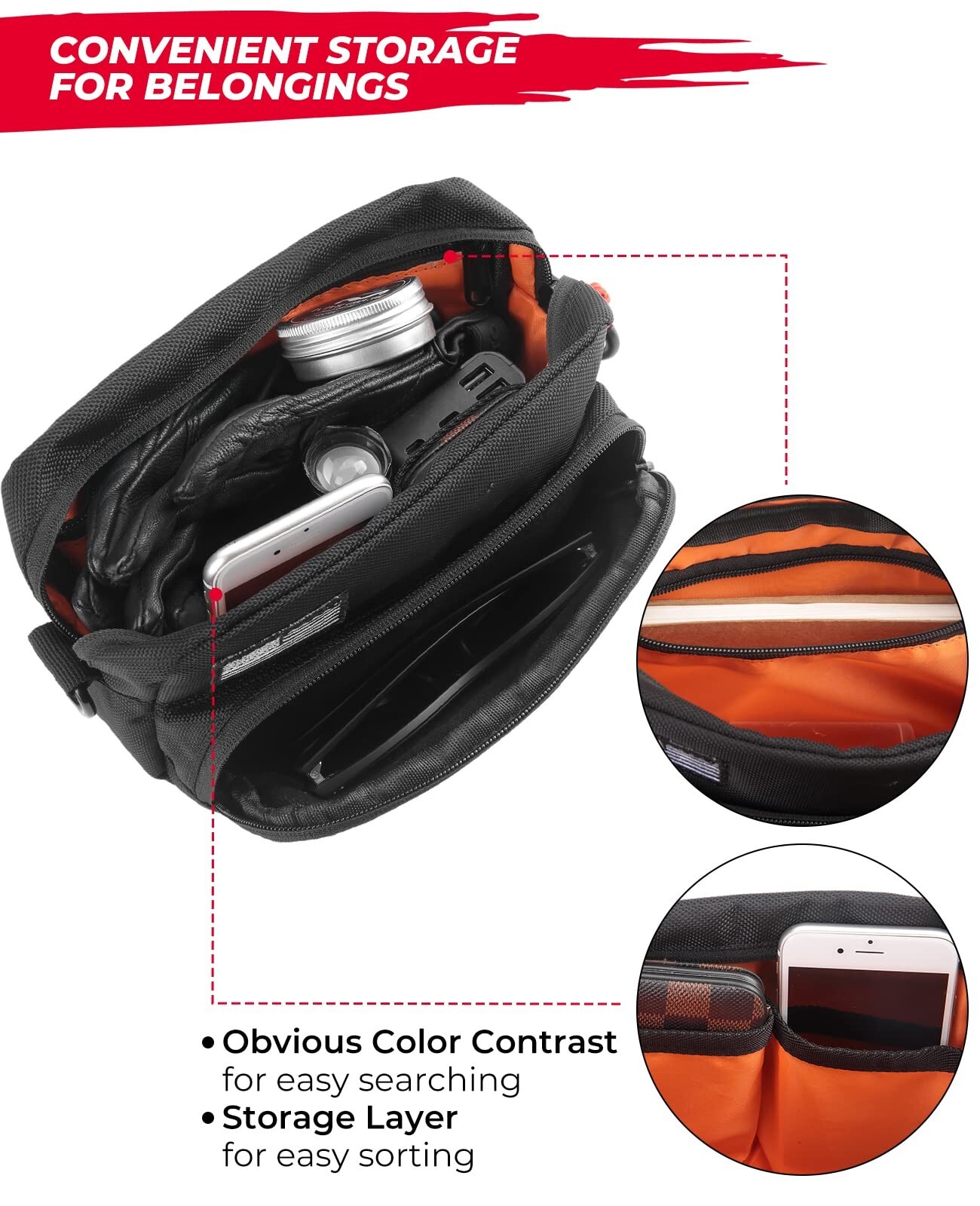 KEMIMOTO Universal Motorcycle Handlebar Bag Sissy Bar Bag Storage Fork Bag Black
