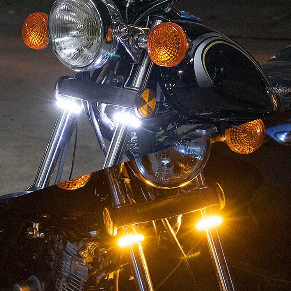 Amber White LED Fork Turn Signal Indicators Blinkers Light Strips For Motorcycle