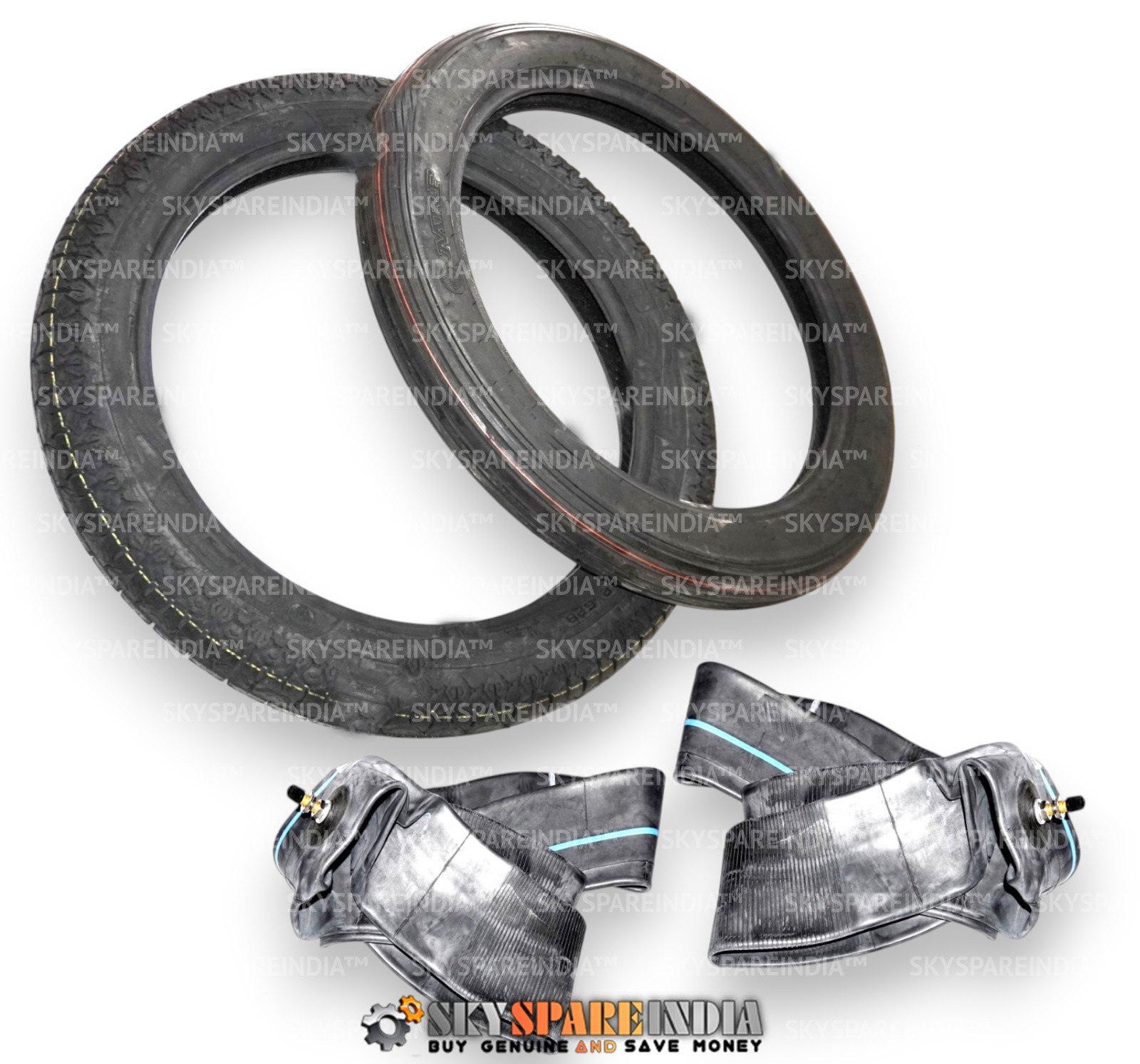 19” Front & Rear MRF Tyre Tube Set Compatible With Royal Enfield Bullet 350 500