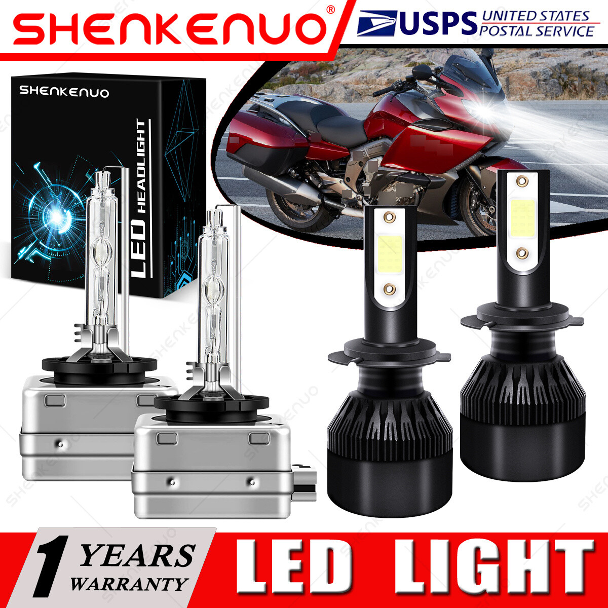 For BMW K1600GTL 2011-2017 4X H7+D1S Headlights Bulbs High Low Beam 6000K White