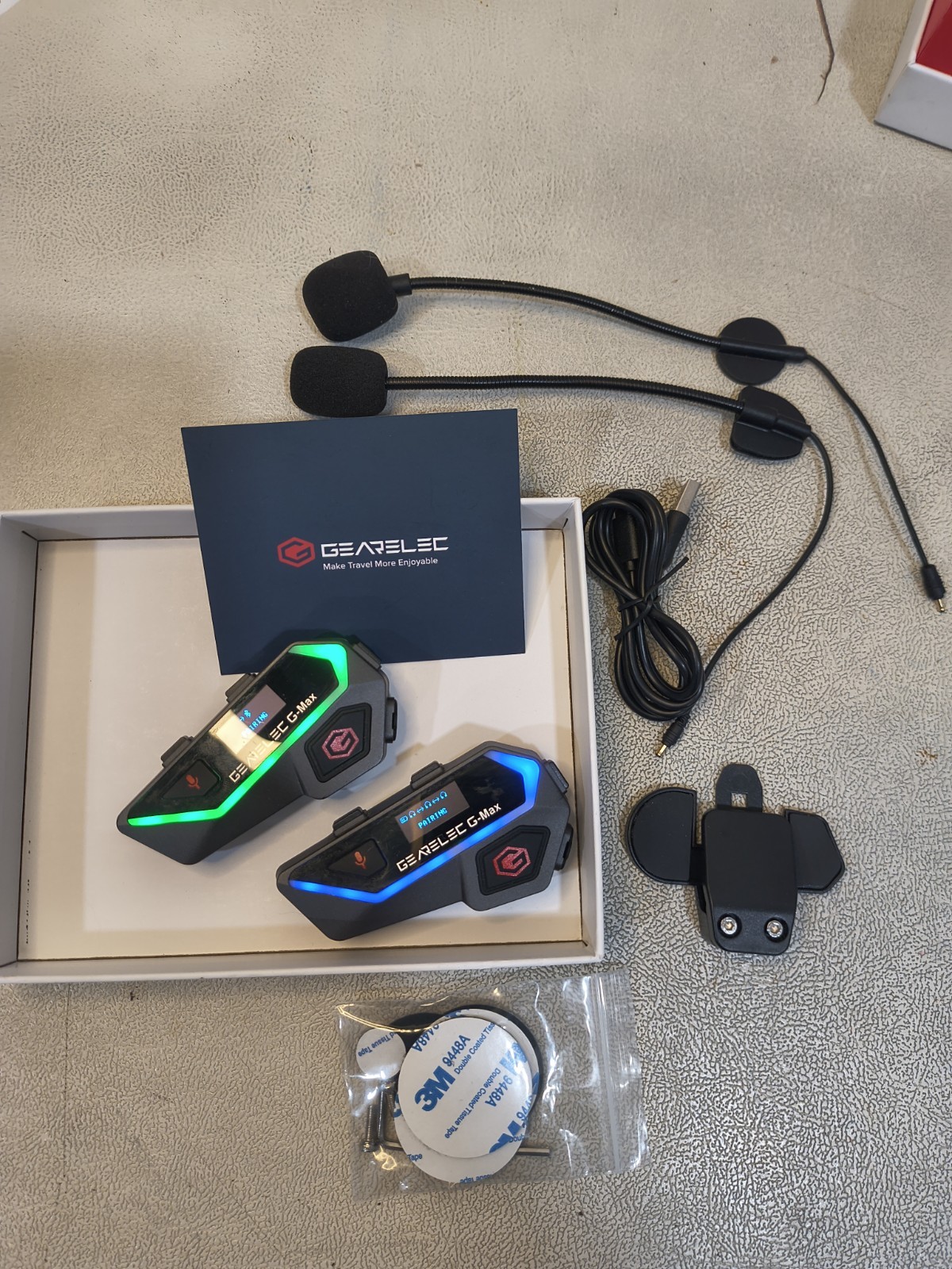 GEARELEC G-Max Bluetooth Helmet Intercom 2 Units USB-C Mic Mount Bundle