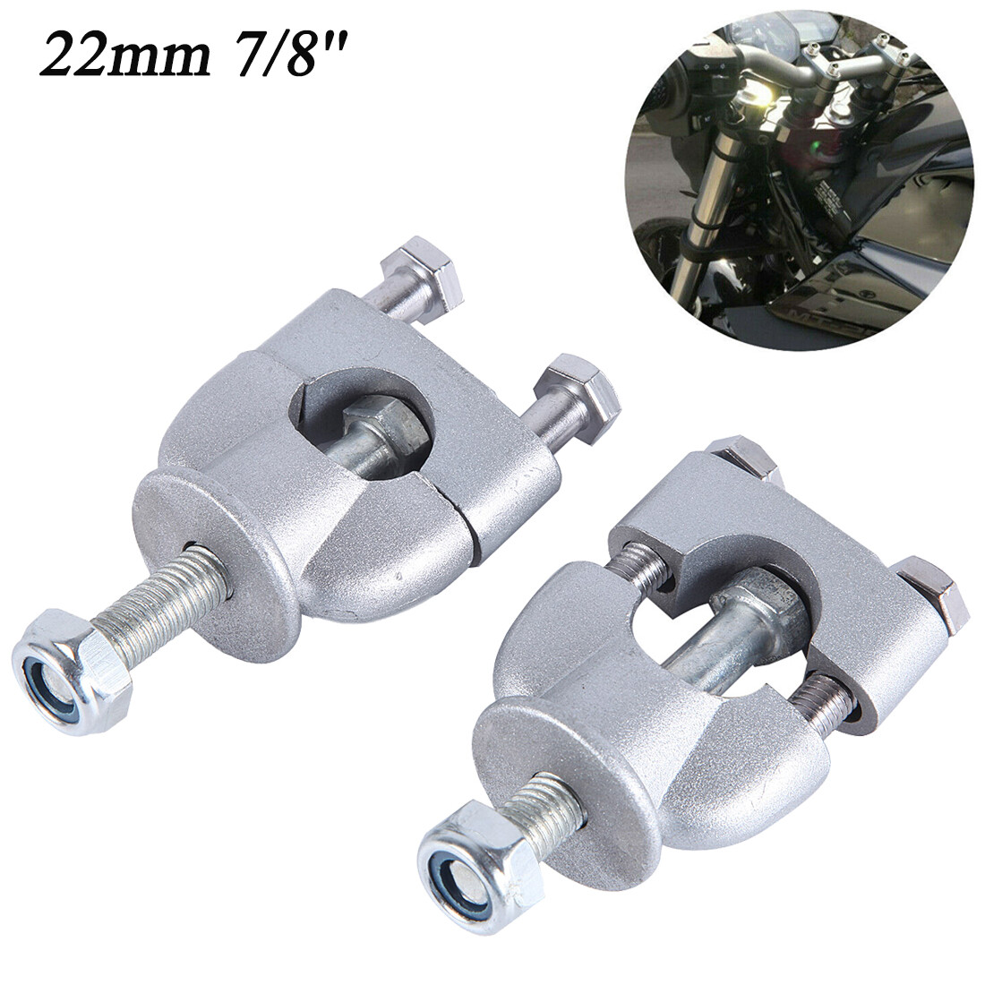 7/8″ 22mm Handlebar Mount Riser Clamp Chrome For Kawasaki KX125 KX250F KX250