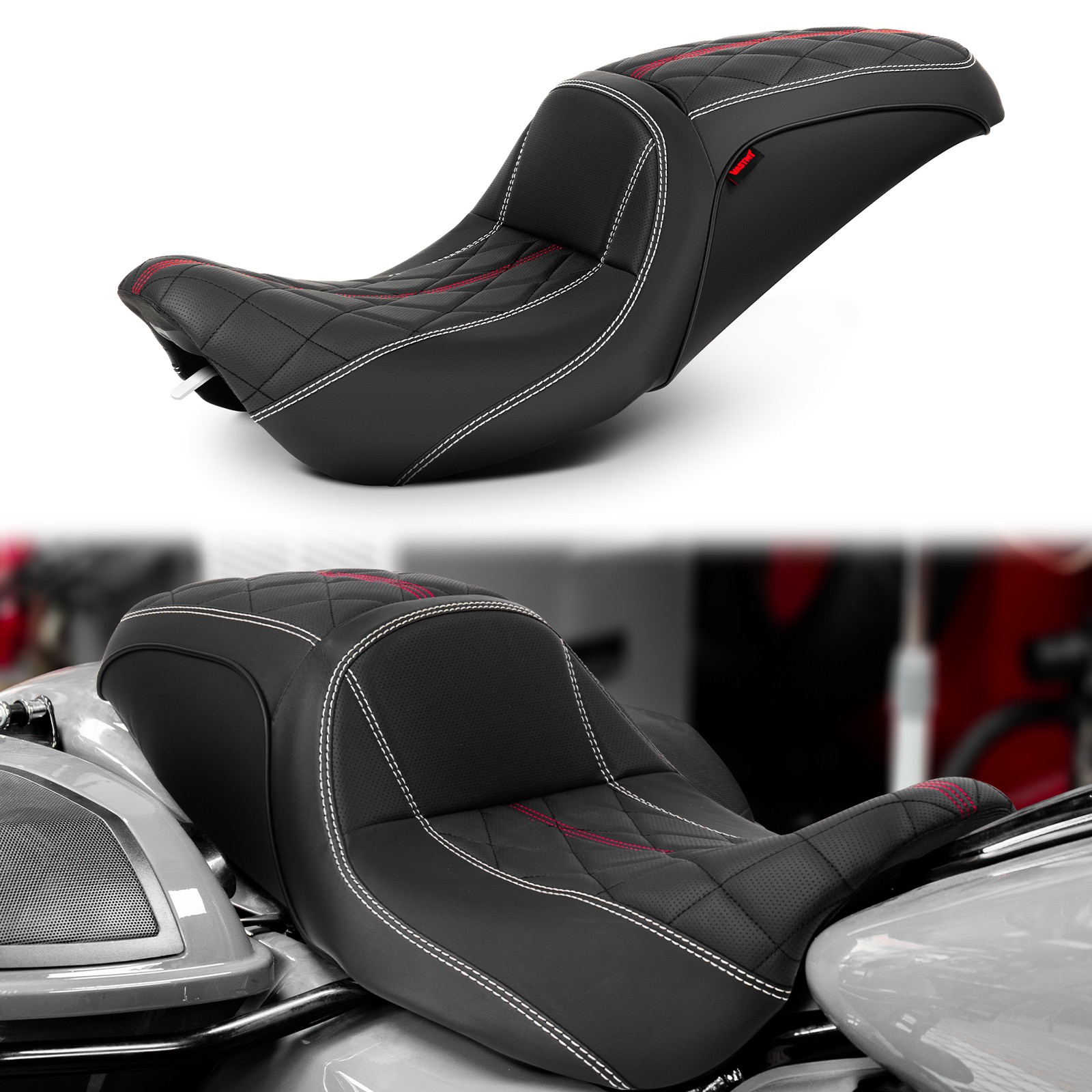 White & Red Stitching Seat For Harley Road Glide FLTR / EFI FLTRI 1997-2007