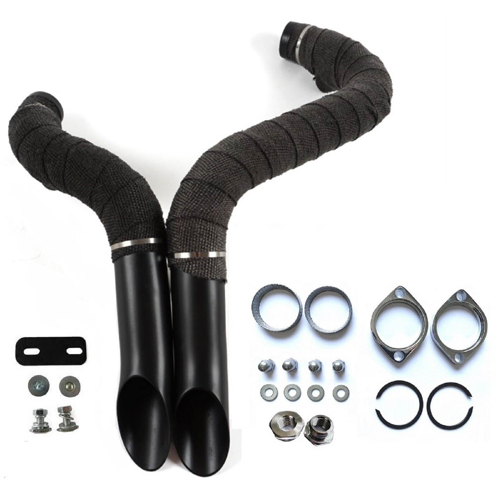 LAF Wrapped Exhaust Pipes for Harley 1984-UP Touring Softail W/ Flanges Black