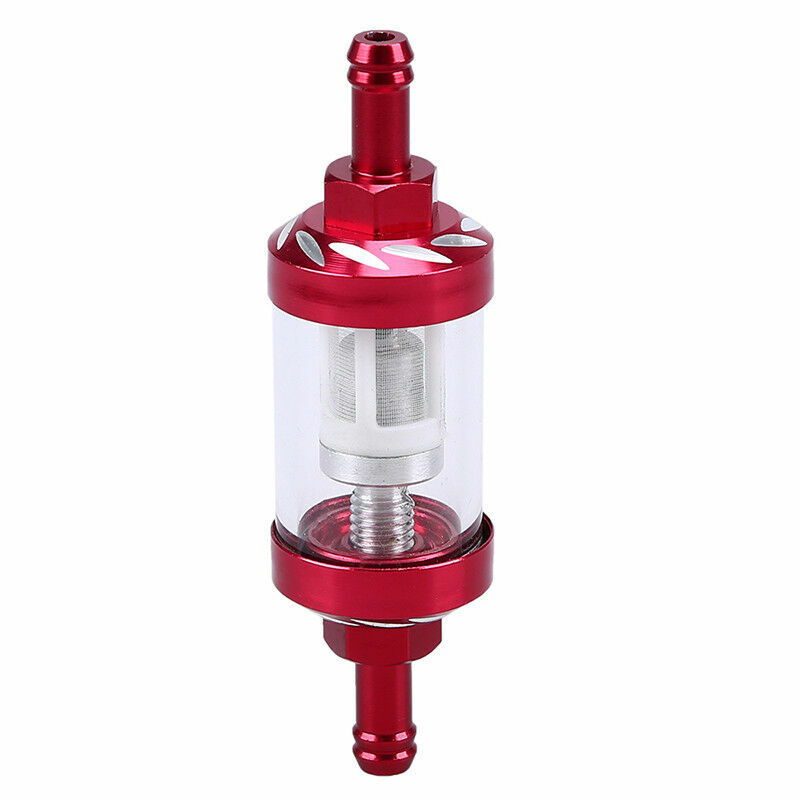Universal Fit 8mm 5/16″ Fuel Line Motorcycle Fuel Filter Red Aluminum Plastic