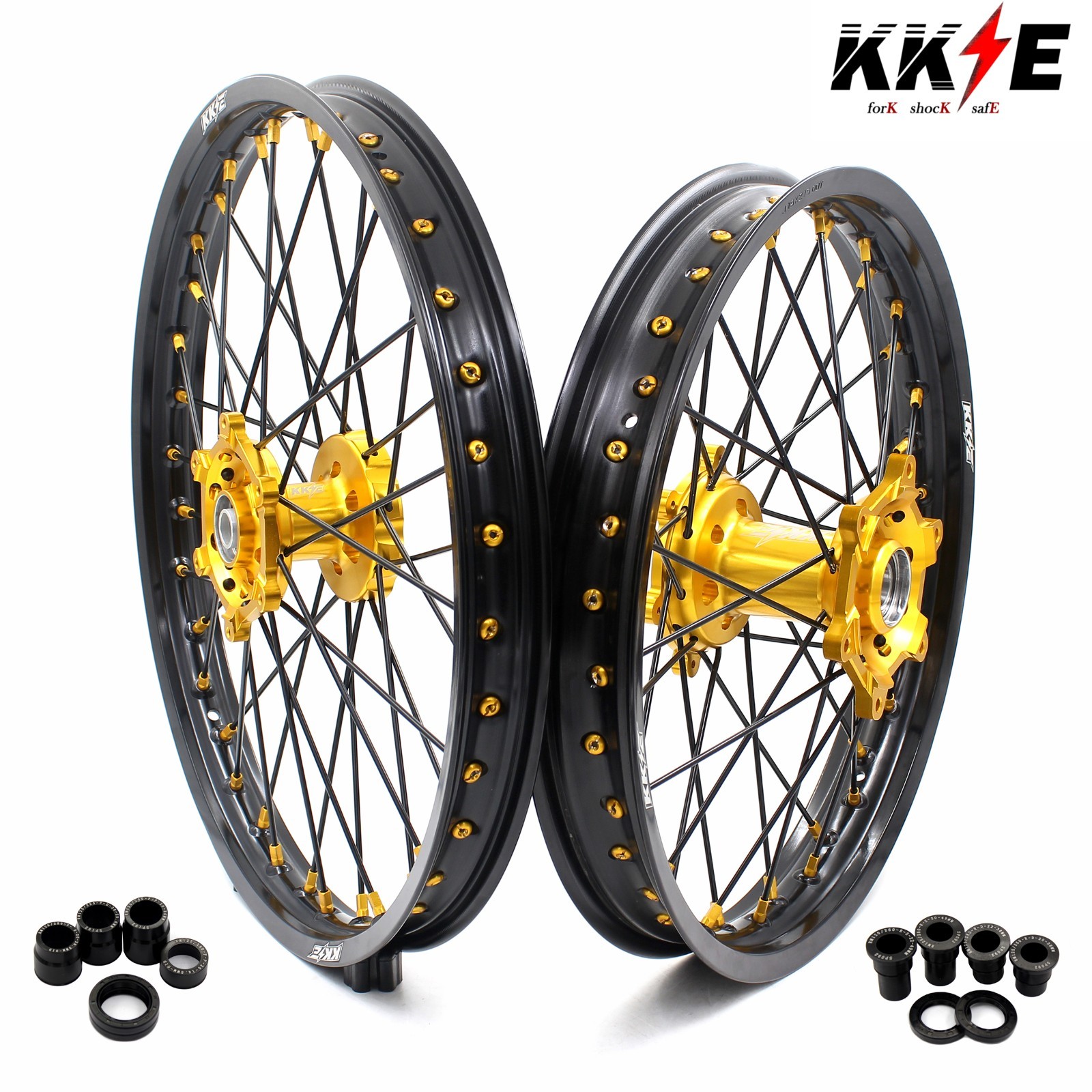 KKE 21/19 MX Wheels Rims Fit Suzuki RM125 96-07 RM250 96-08 Gold Hubs