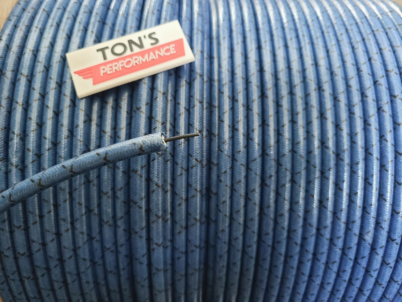 8mm Suppression Core BRAIDED CLOTH Blue with Black tracers SPARK PLUG WIRE Foot