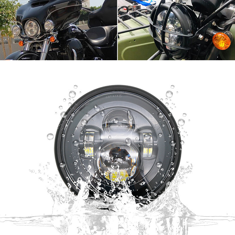 7 Inch DOT SAE E9 Motorcycle Headlamp with angle eye housing bucket trim ring