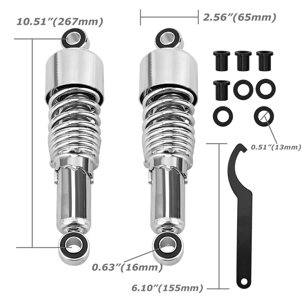 10.5″ Rear Shocks For Harley Dyna Super Glide, Low Rider, Street-Bob 1991-2017