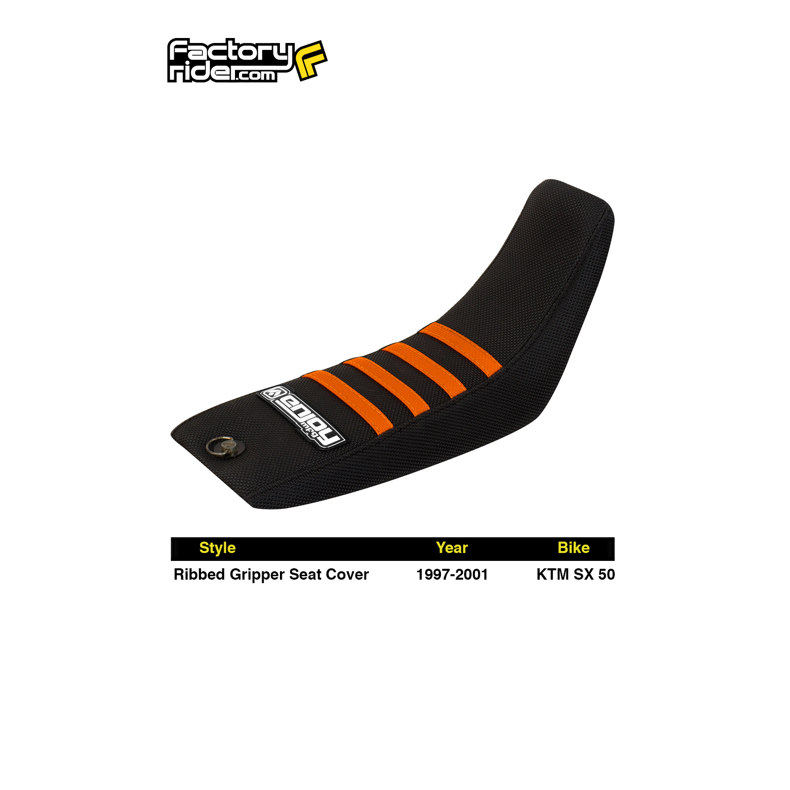 1997-2001 KTM SX 50 Seat Cover Gripper by Enjoy Mfg ALL BLACK / ORANGE RIBS #107
